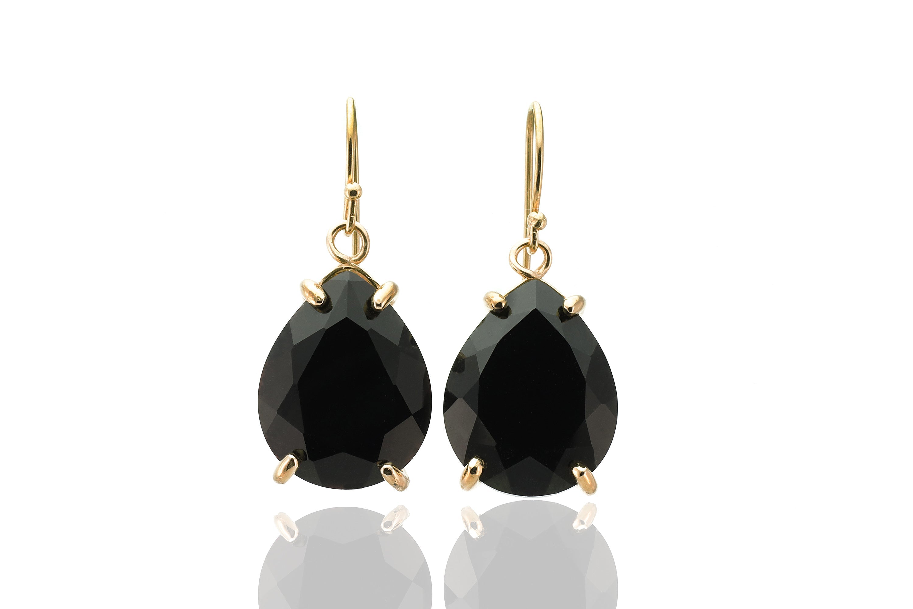 Pear Cut Black Onyx Large Statement Gold Dangle Teardrop Earrings Earrings Anemone Jewelry