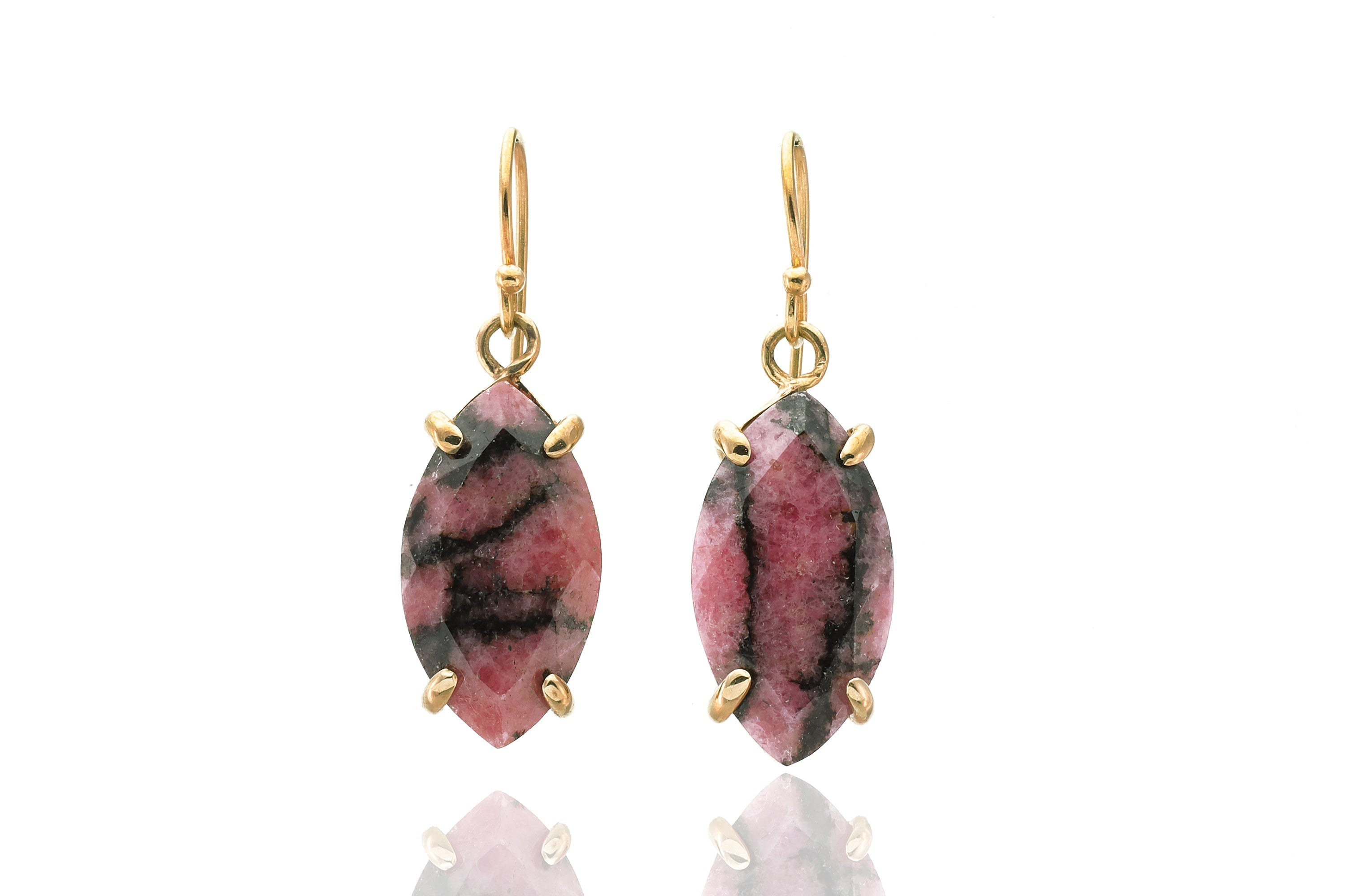 Dangle Marquise Gold Pink Rhodonite Earrings Earrings Anemone Jewelry