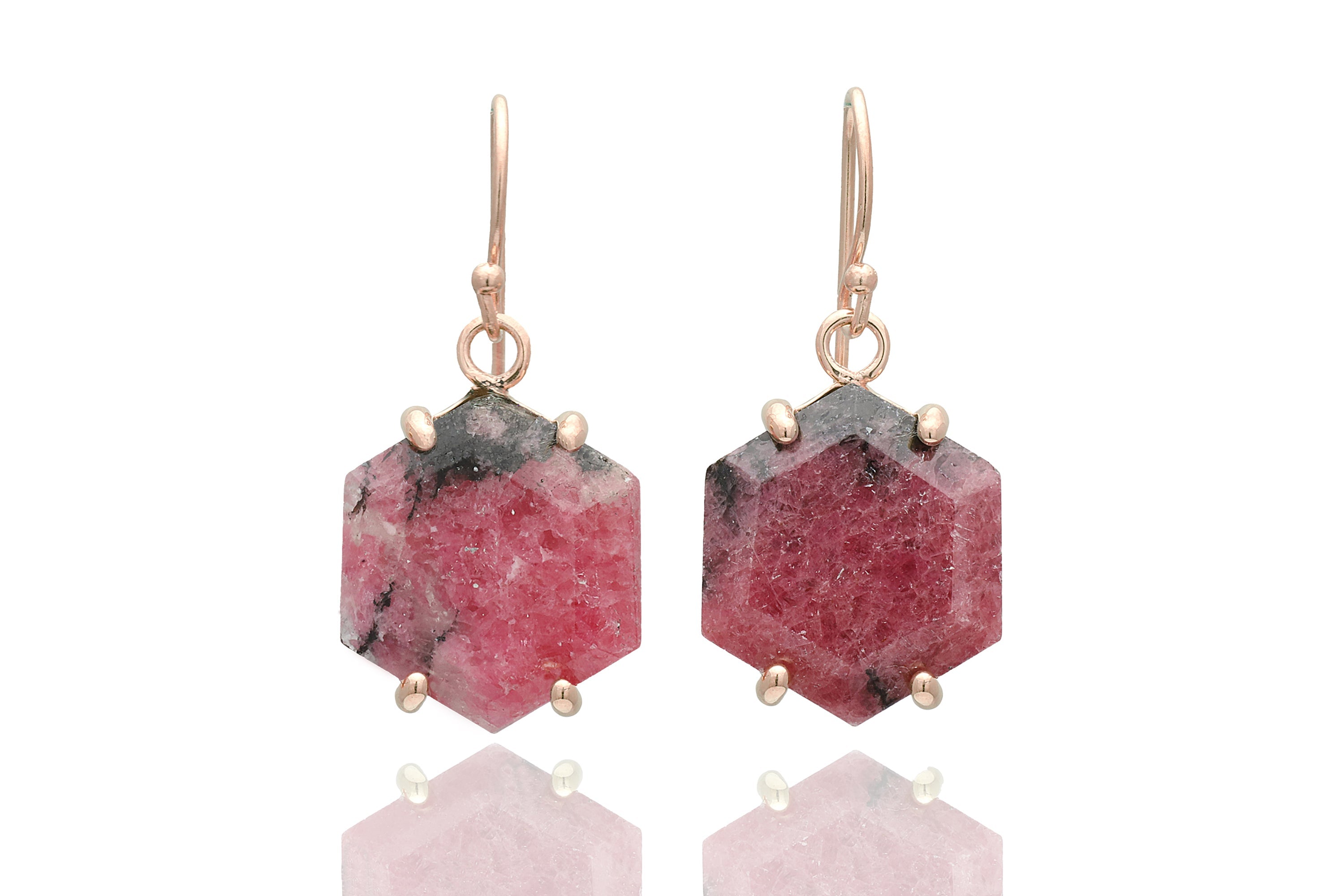 Gold Rhodonite Hexagon Statement Earrings Earrings Anemone Jewelry