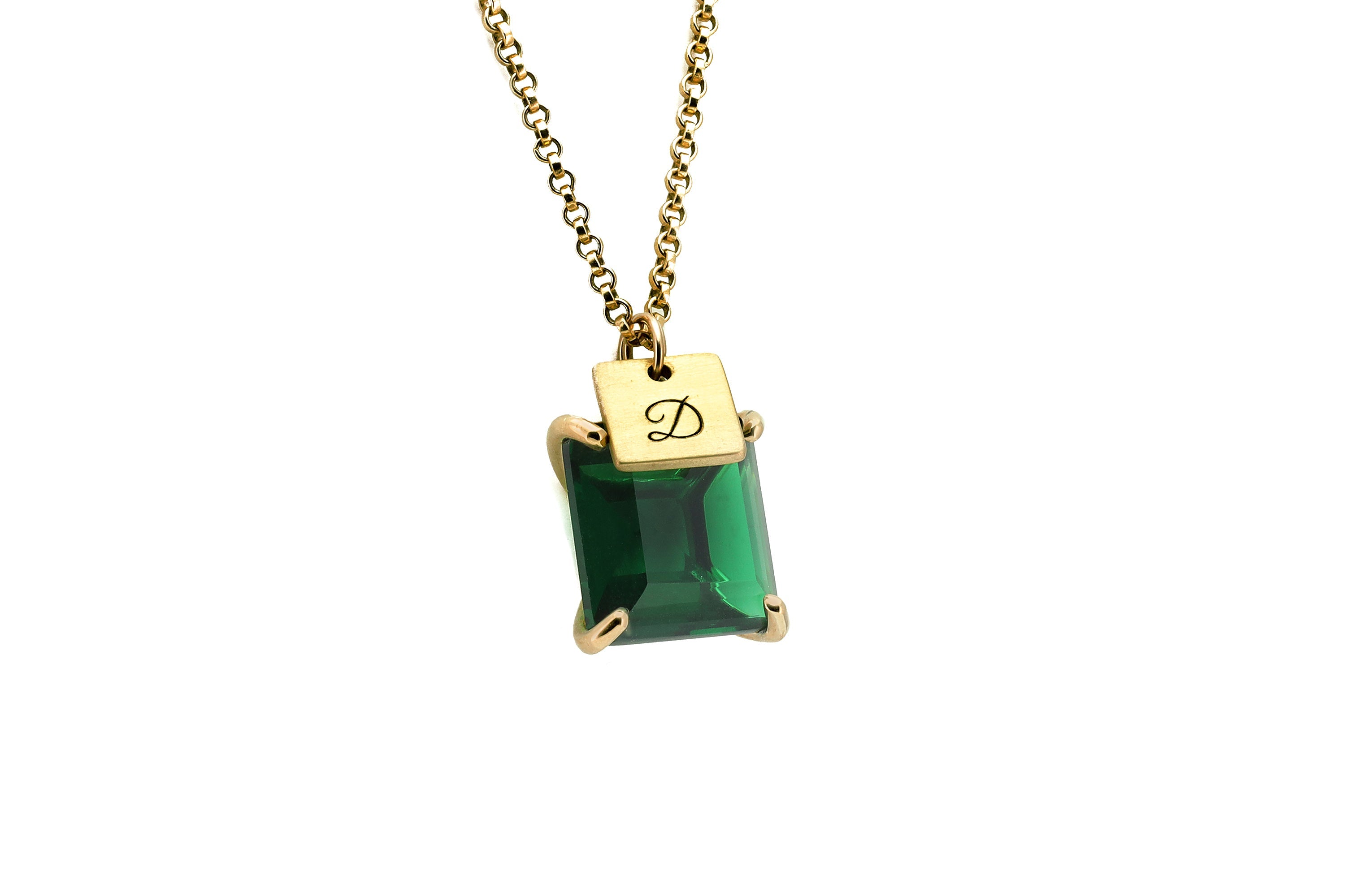 Square Cut Emerald Gemstone Pendant Necklace in Gold necklaces Anemone Jewelry