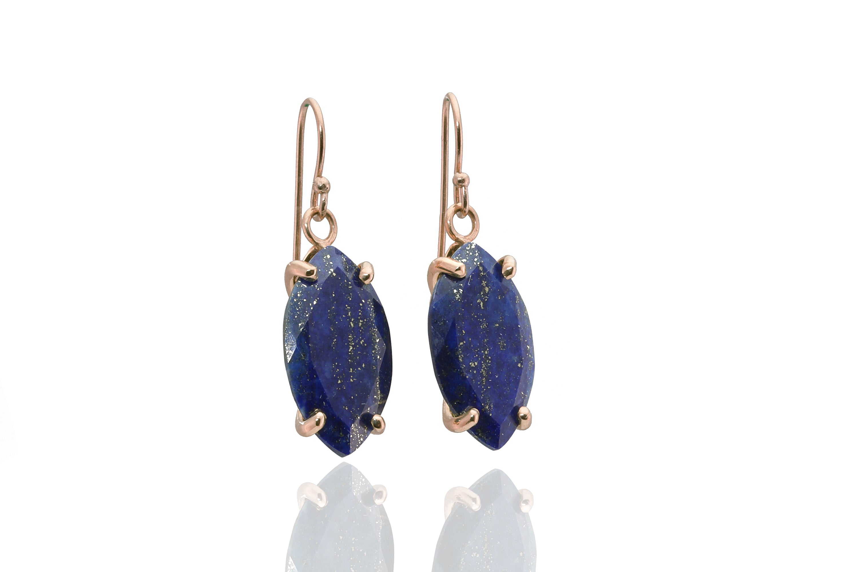 14k Gold Marquise Cut Lapis Lazuli Gemstone Earrings Earrings Anemone Jewelry
