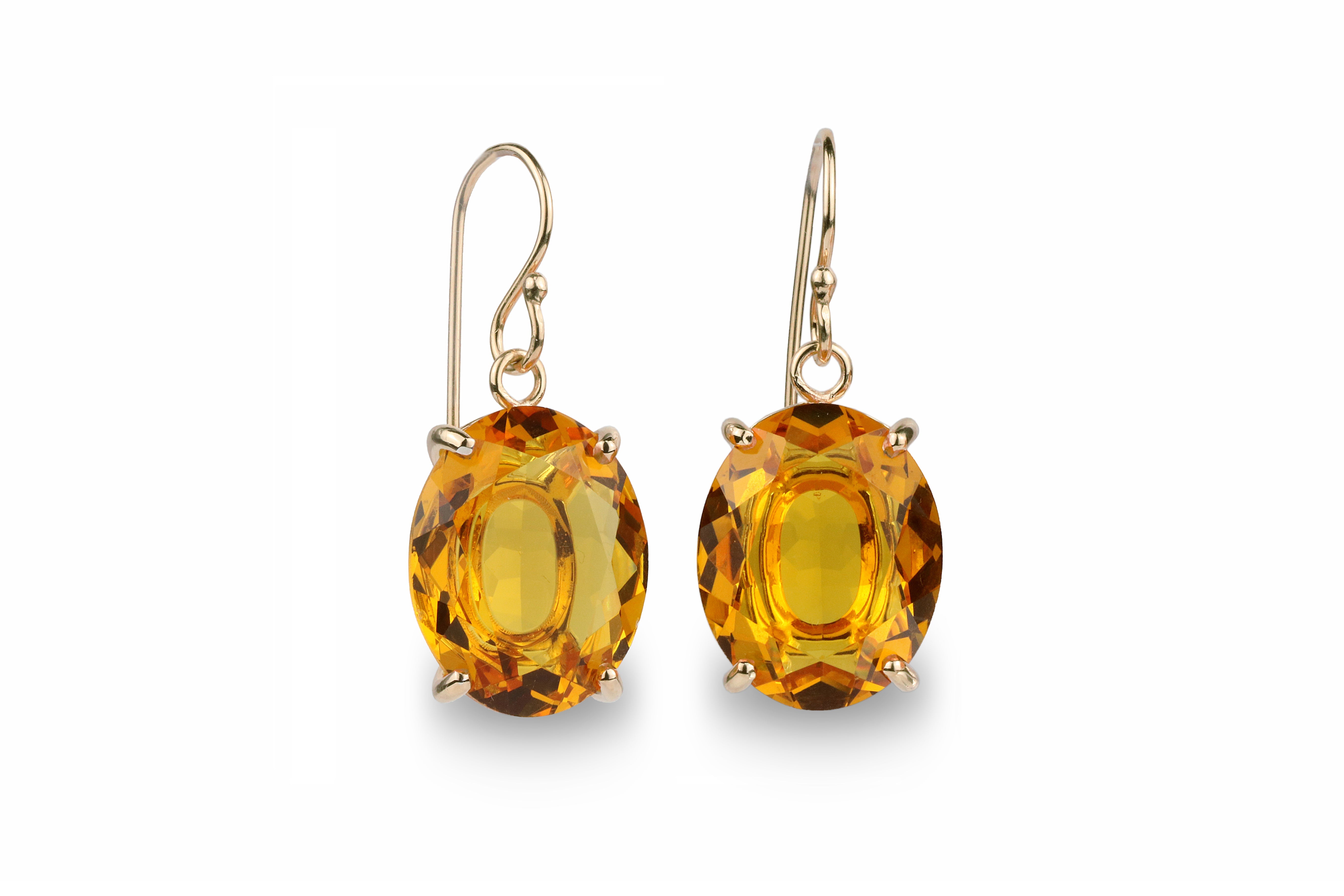 Large Dangling 14k Gold Oval Citrine Earrings Earrings Anemone Jewelry