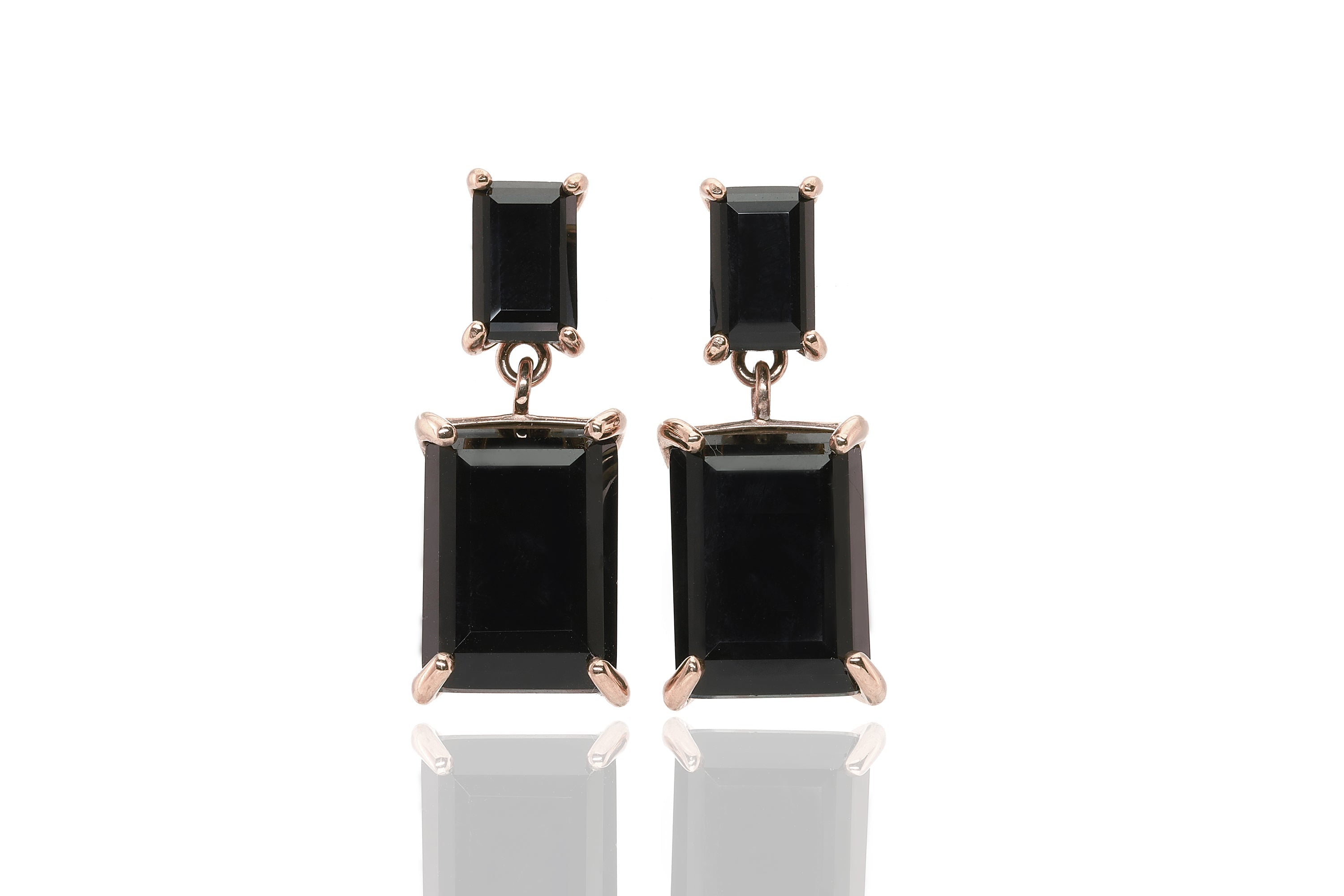 Dangle Rectangle Black Onyx Earrings in Gold Earrings Anemone Jewelry