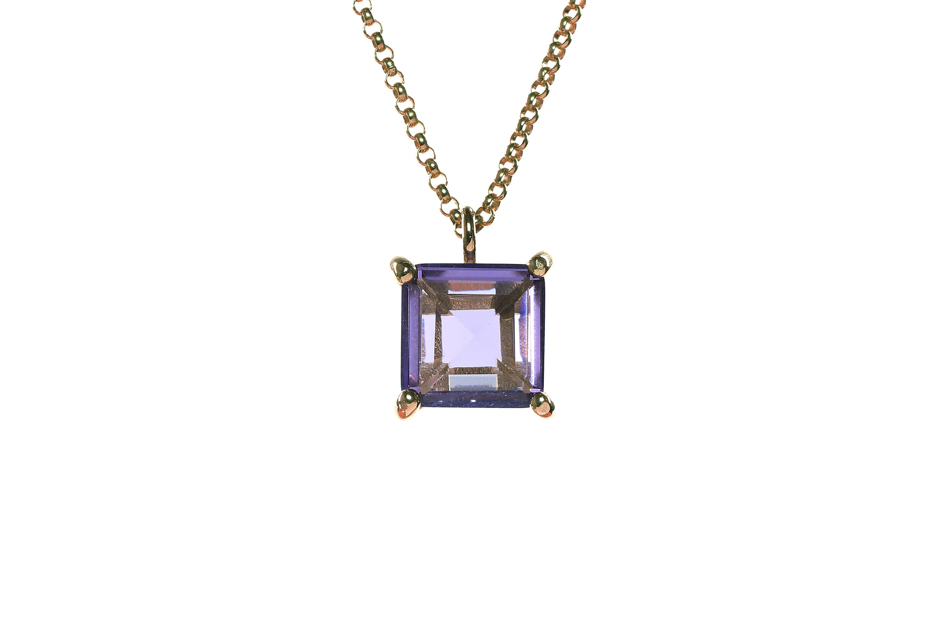 Adorable Square Amethyst Necklace in Gold necklaces Anemone Unique