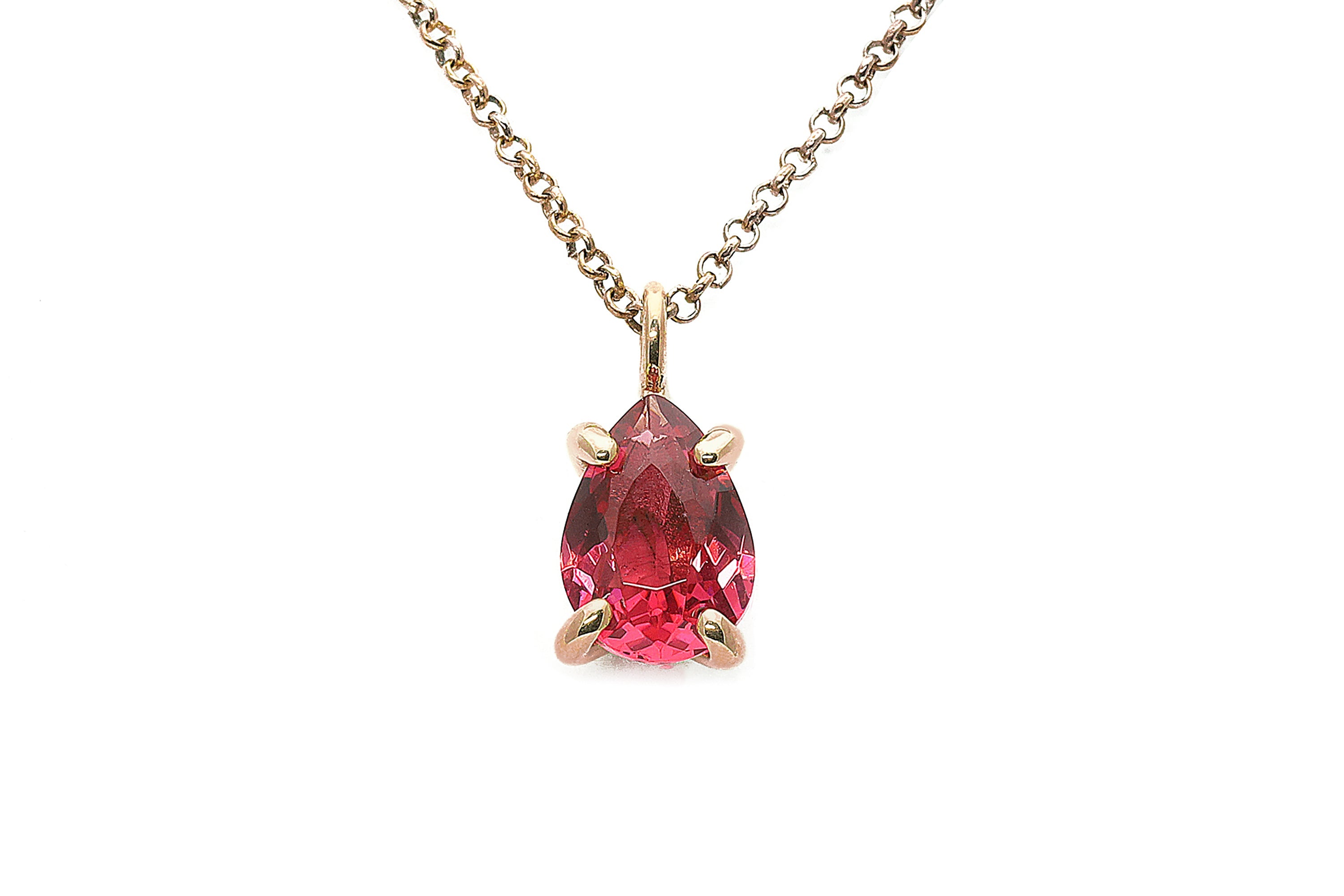 Pear Cut Pink Tourmaline Pendant Gold Necklace necklaces Anemone Unique