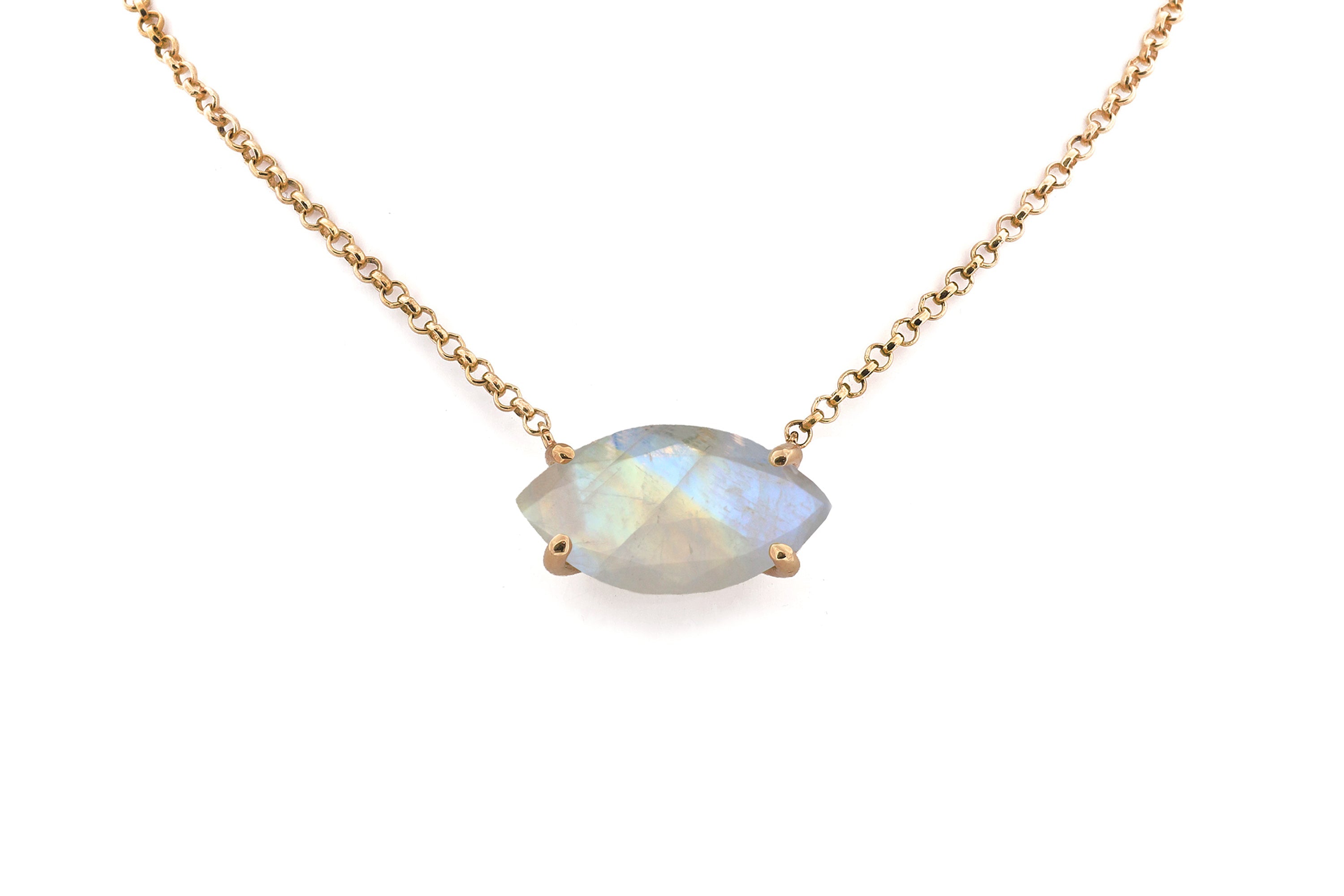 Horizontal Setting Marquise Cut Moonstone Gold Necklace necklaces Anemone Jewelry