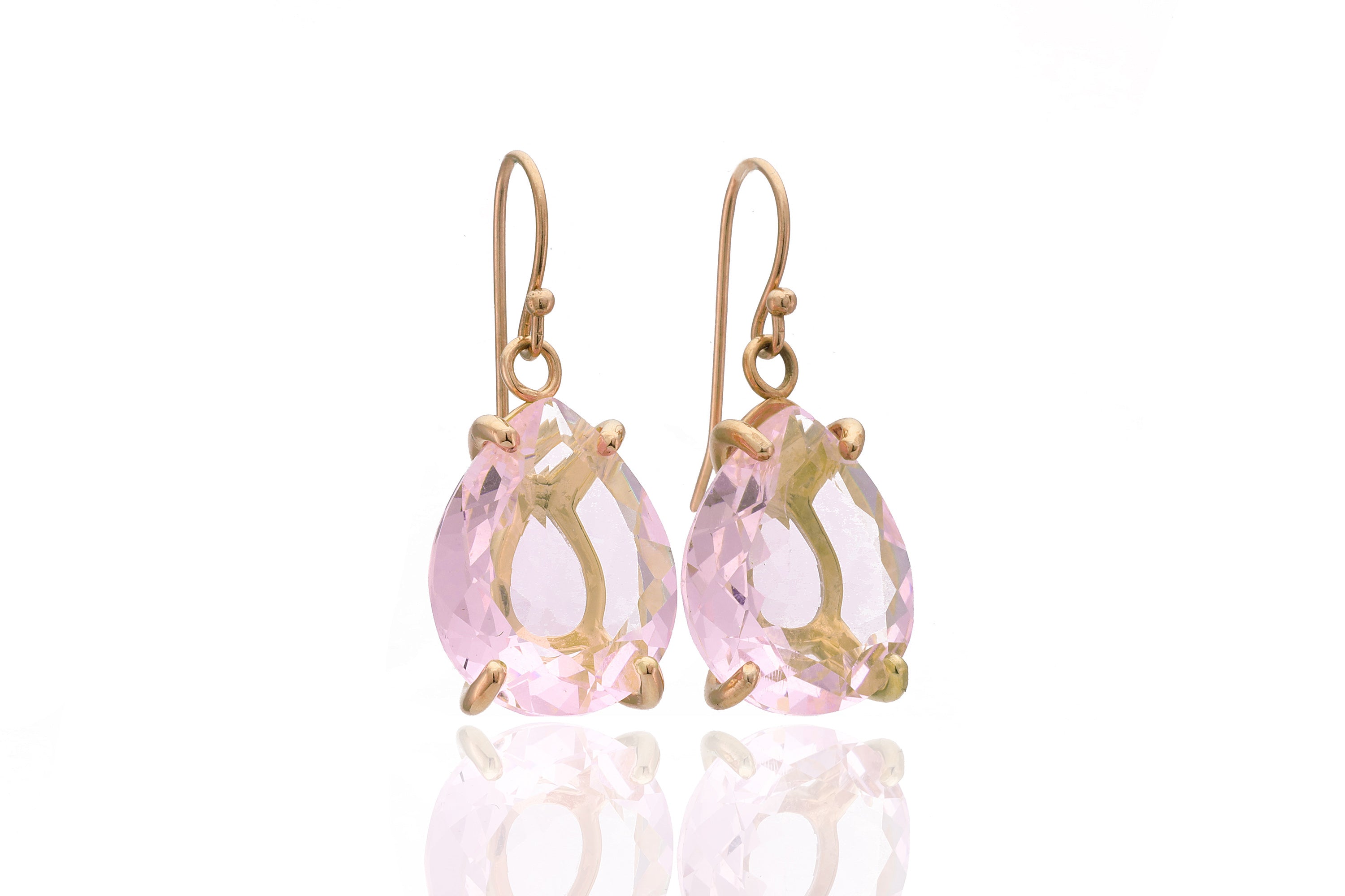 Long Pear Rose Quartz Gemstone Gold Earrings Earrings Anemone Jewelry