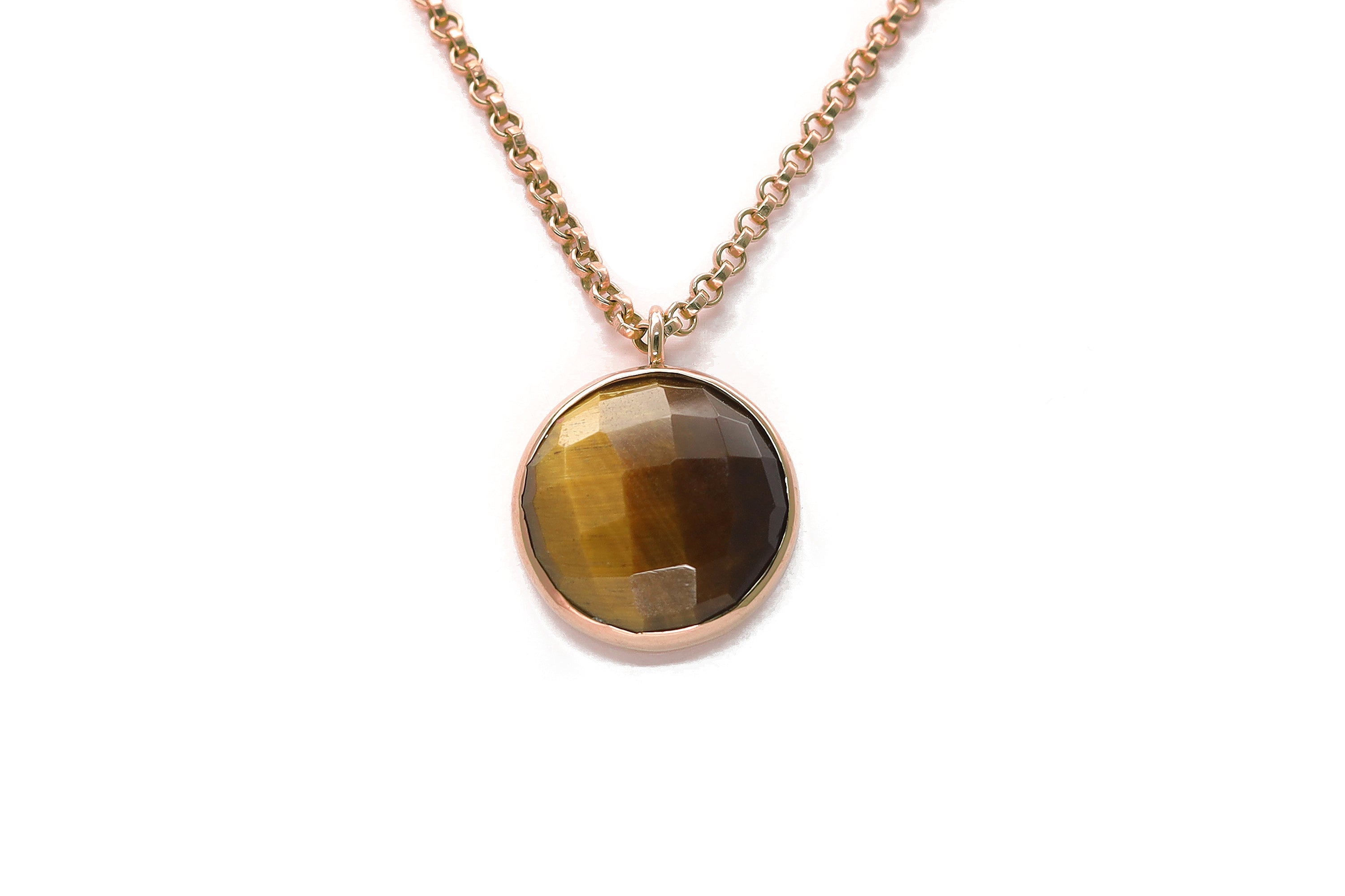 Semiprecious Tiger Eye Bezel Set Pendant Necklace in Gold necklaces Anemone Limited