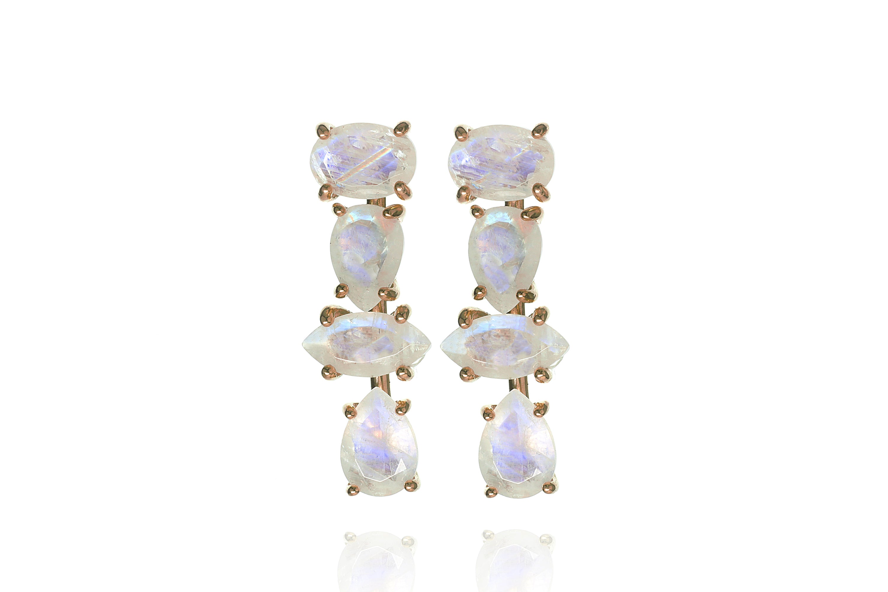 Multistone Rainbow Moonstone Prong Gold Earrings Earrings Anemone Unique