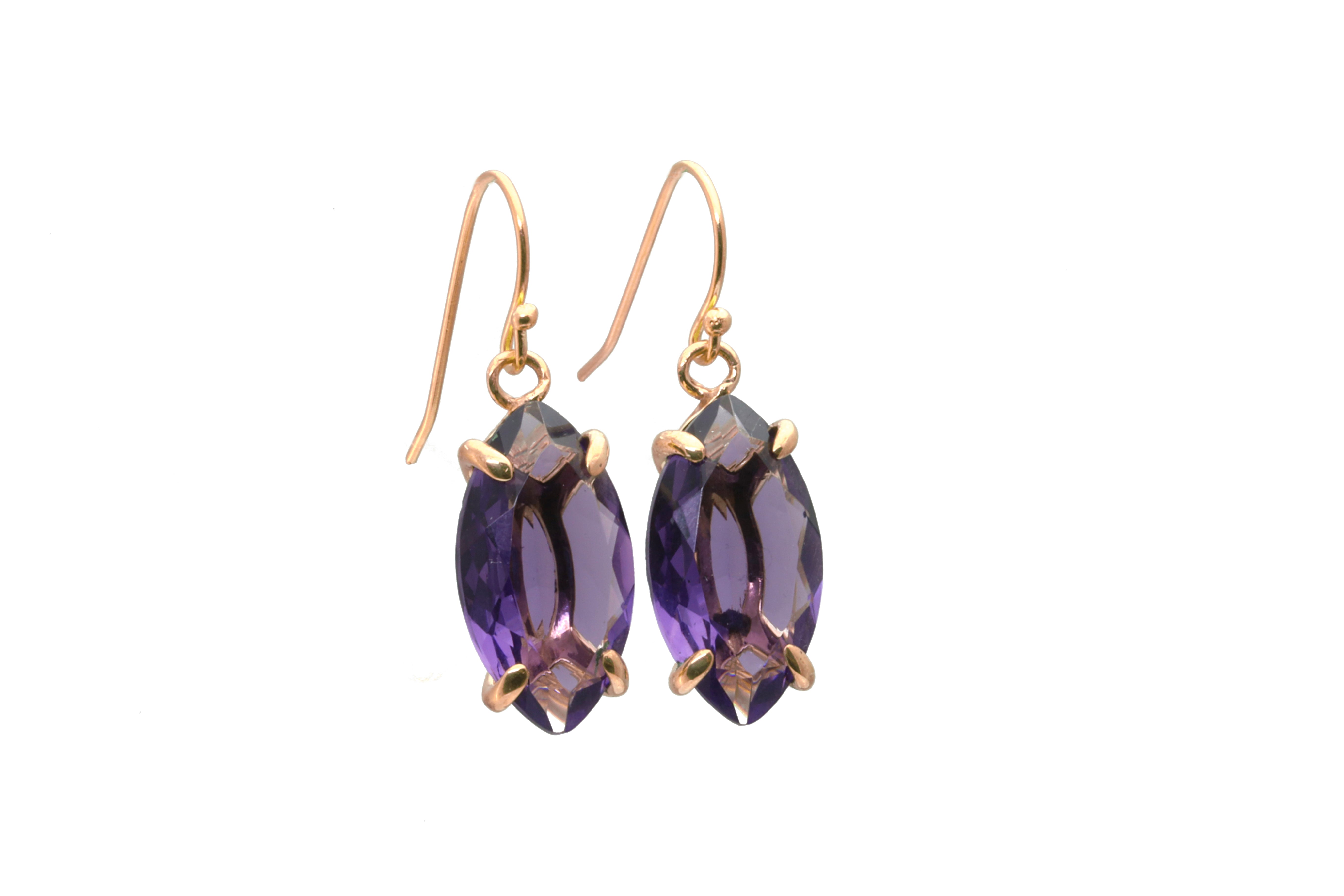 Marquise Cut Amethyst Gemstone 4 Prong Gold Earrings Earrings Anemone Jewelry