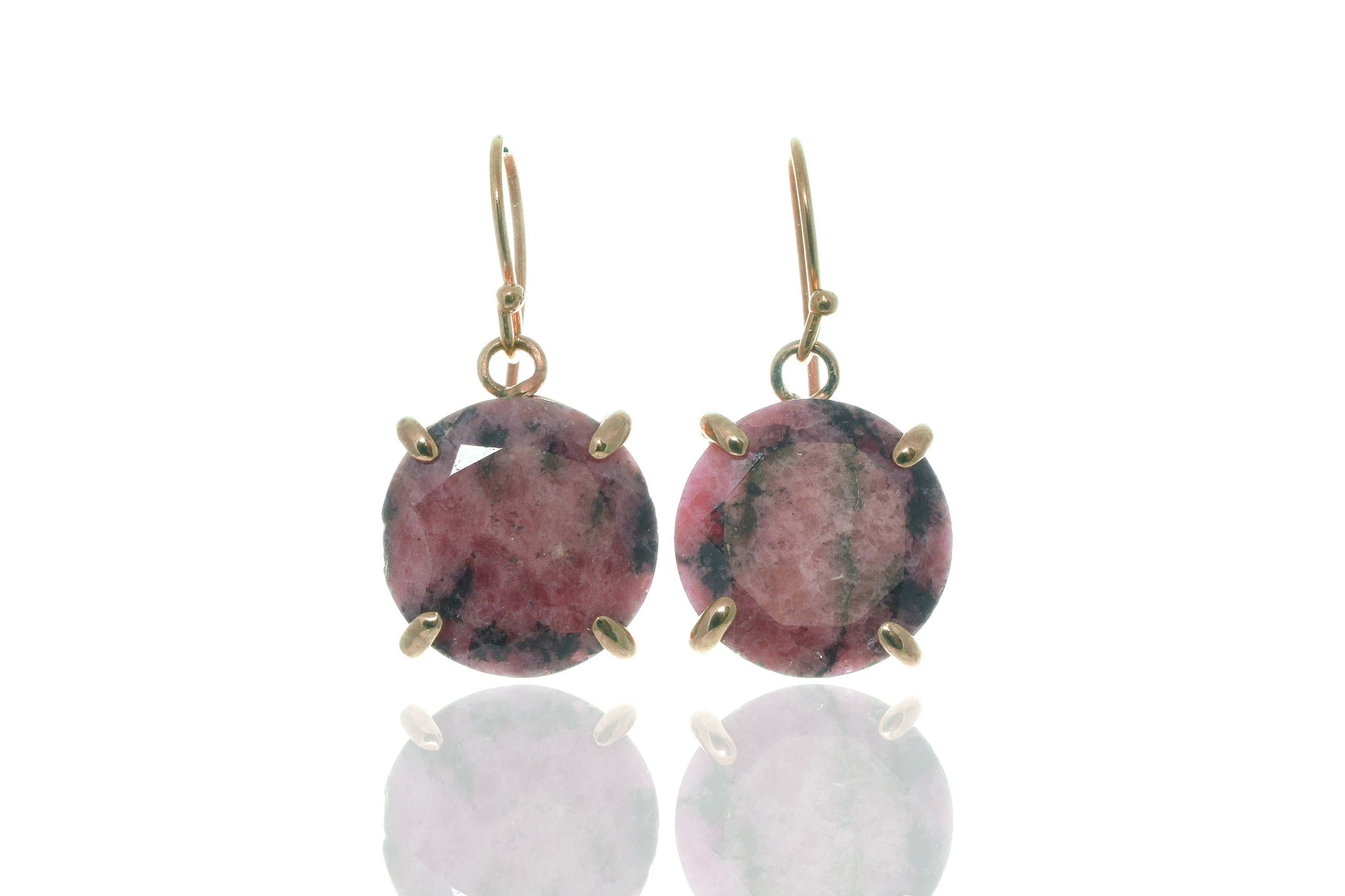 Statement Rhodonite Crystal Gold Earrings Earrings Anemone Jewelry