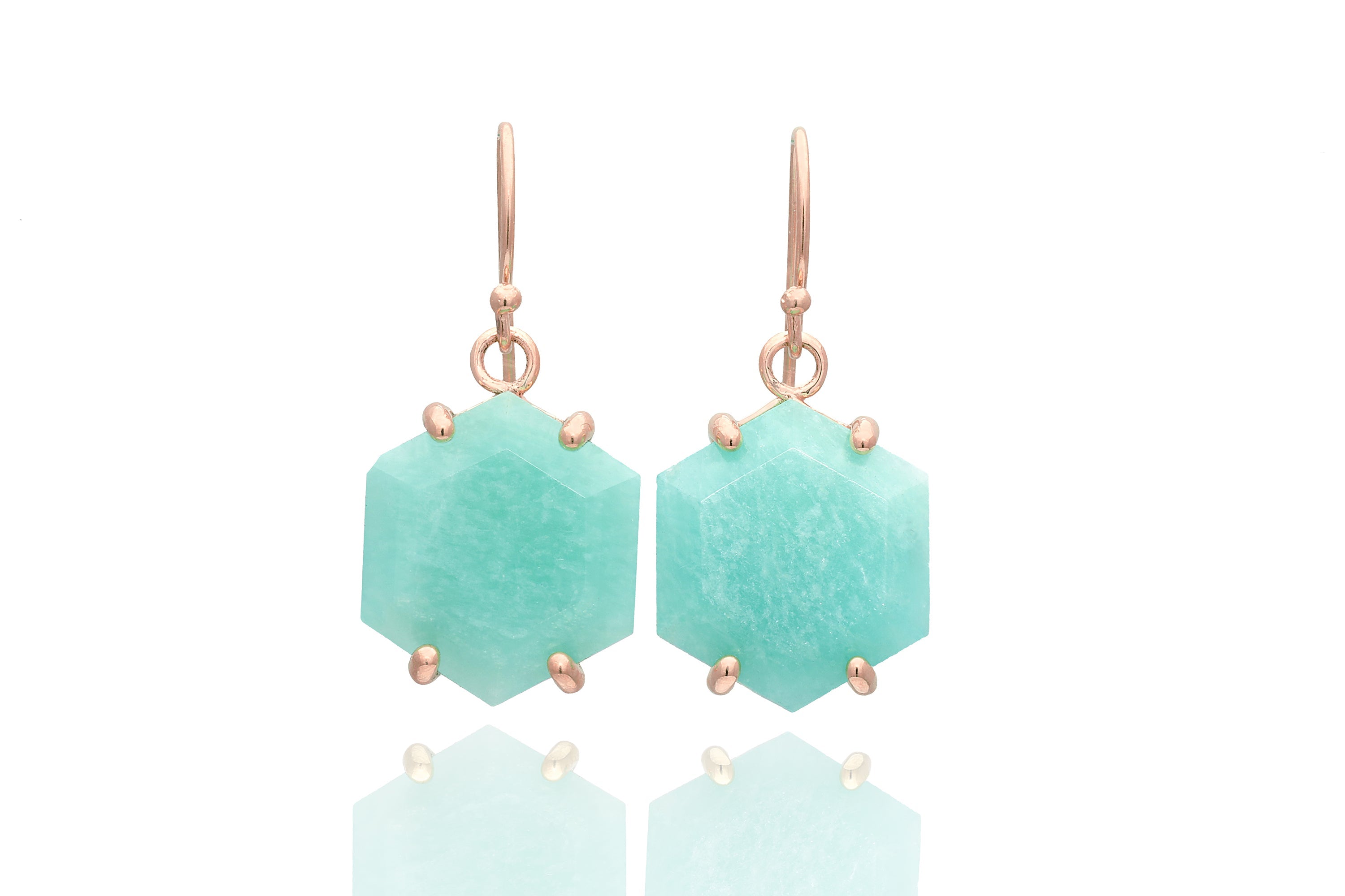 Hexagon Shape Amazonite Gold Dangle Earrings Earrings Anemone Jewelry
