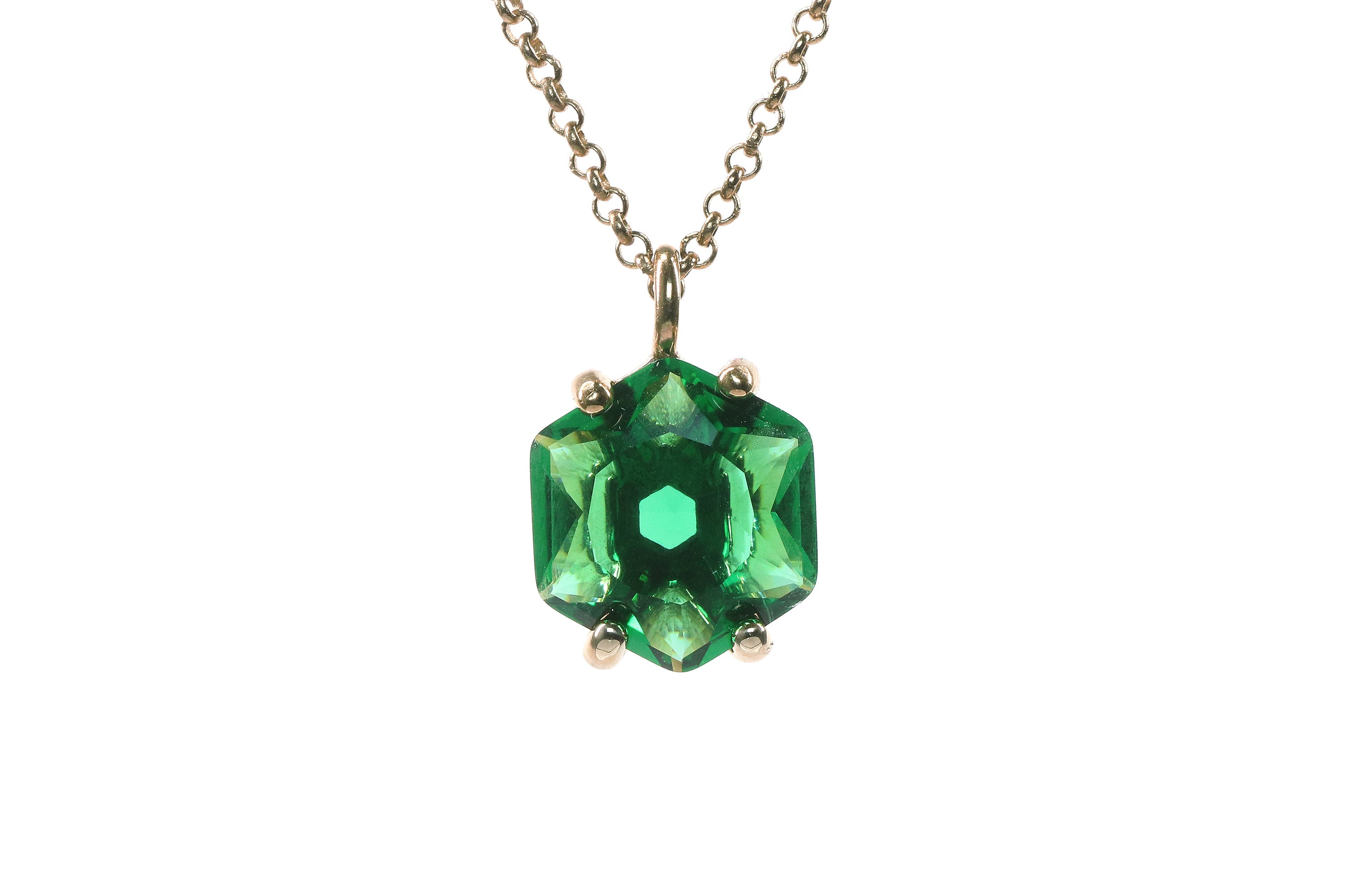 Hexagon Emerald Pendant Necklace in Gold necklaces Anemone Unique