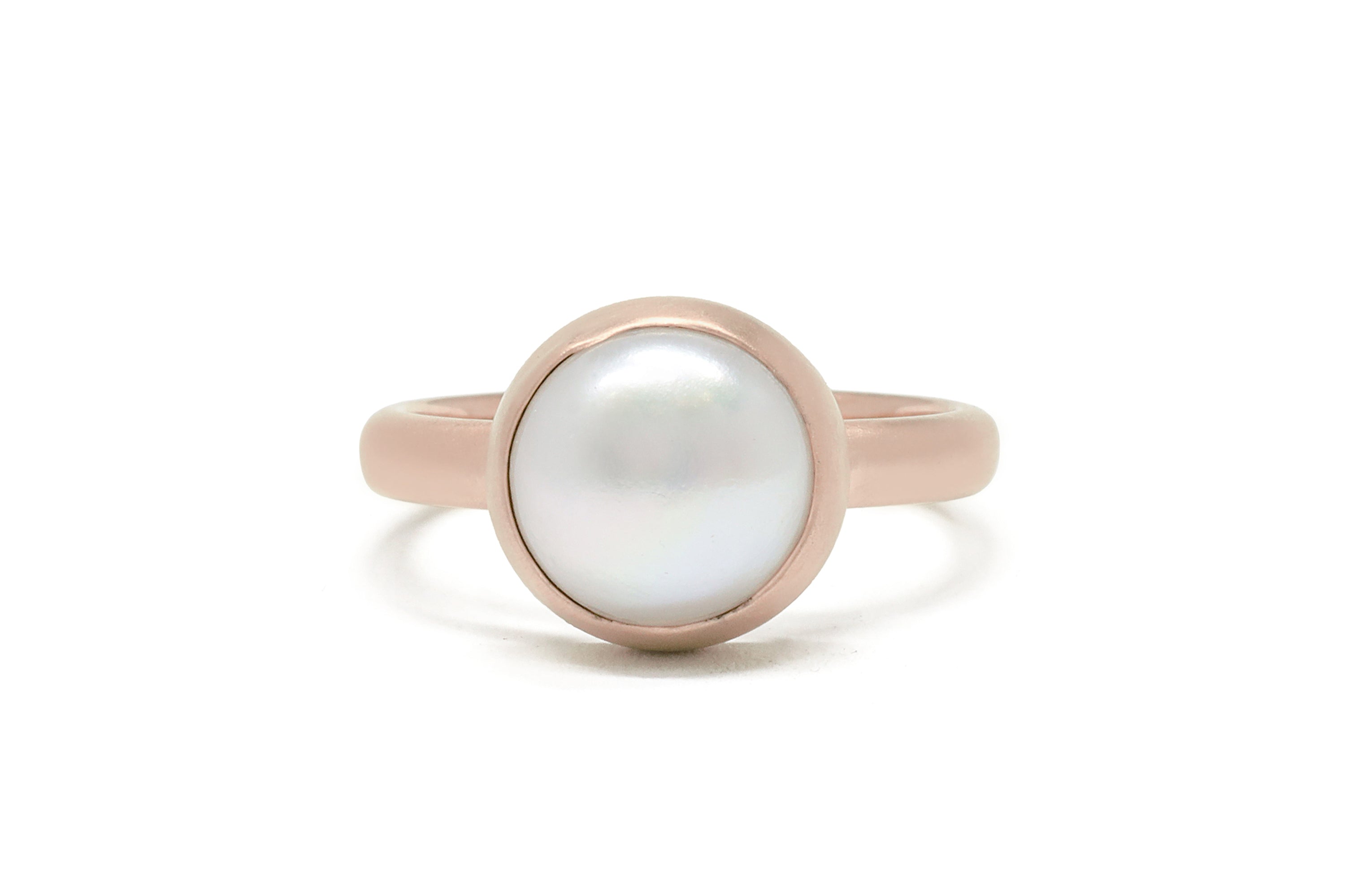 Rose Gold Bezel Set White Freshwater Pearl Ring Rings Anemone Limited