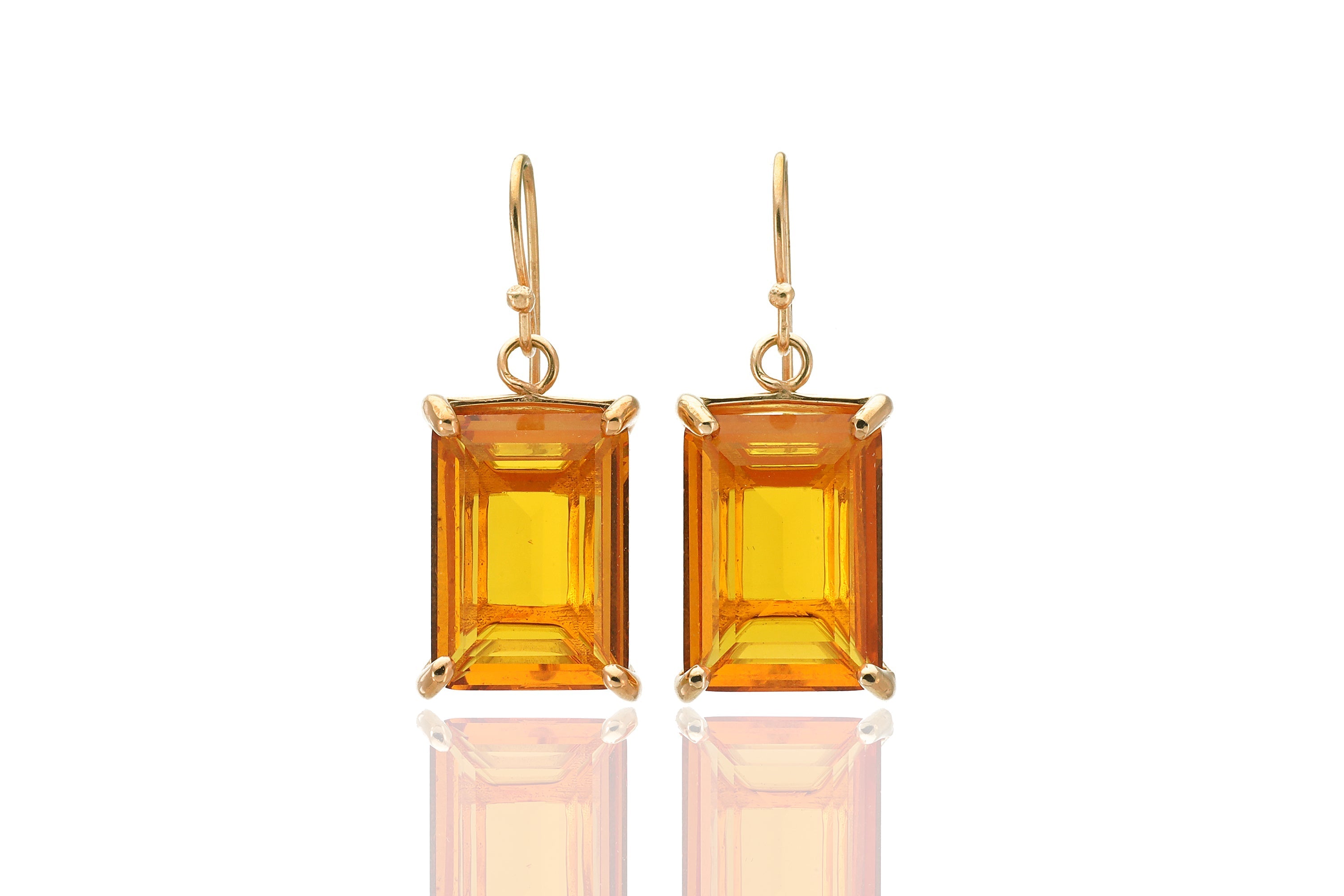 14k Gold Citrine Rectangular Cut Gold Earrings Earrings Anemone Jewelry
