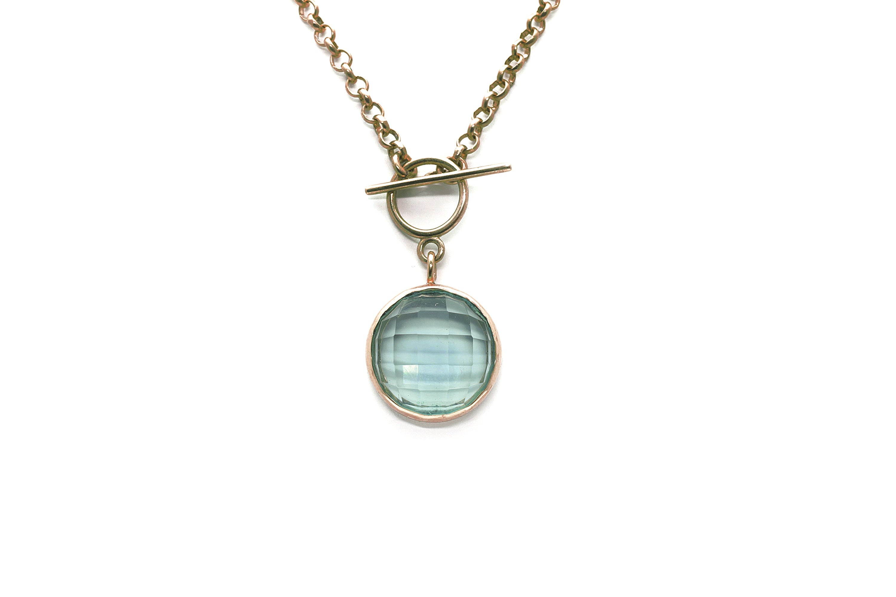 Blue Topaz Bezel Set Gold Toggle Pendant Necklace necklaces Anemone Limited