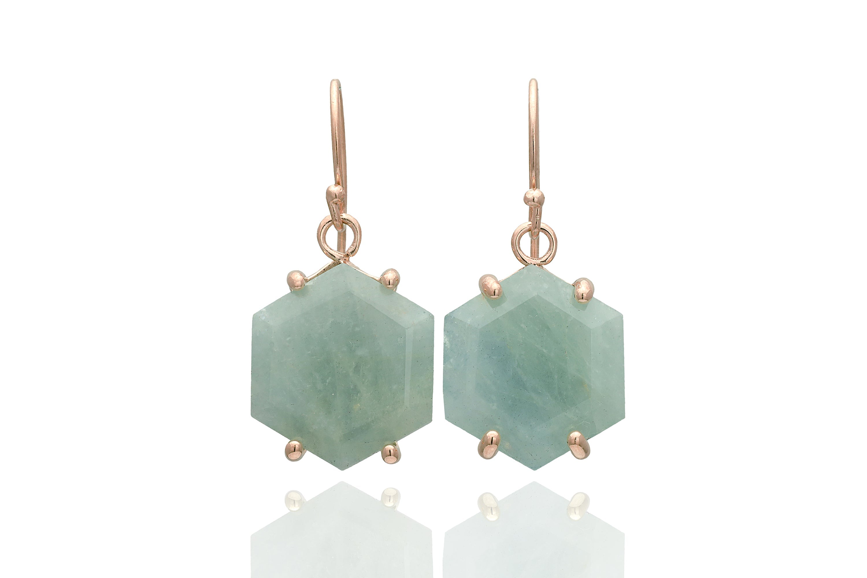 Gold Aquamarine Hexagon Cut Earrings Earrings Anemone Jewelry