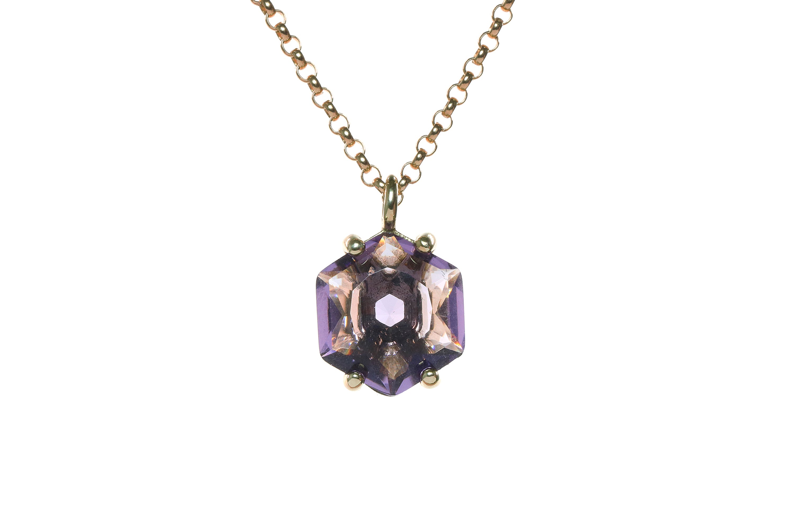 Hexagon Amethyst Pendant Necklace in Gold necklaces Anemone Unique