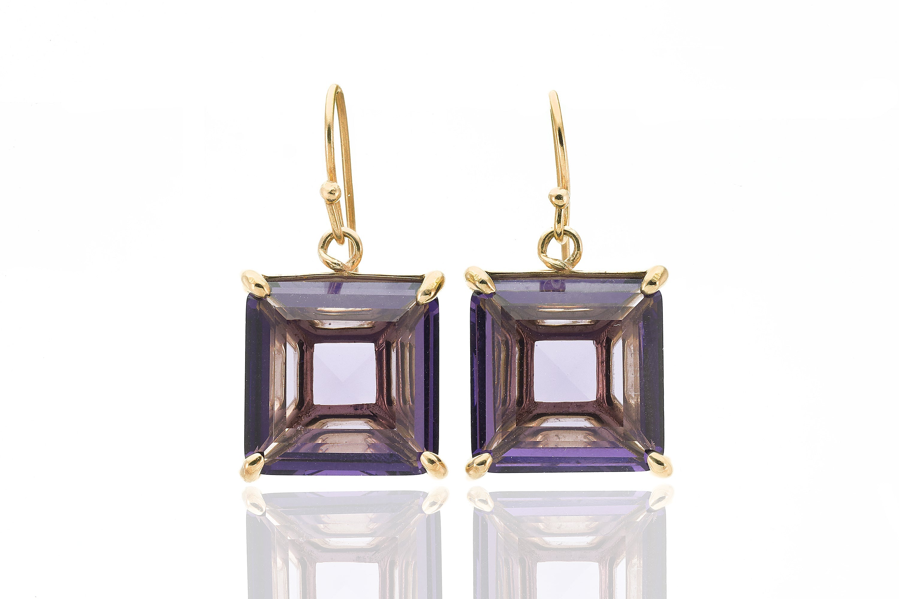Square Cut Amethyst Gemstone Gold Earrings Earrings Anemone Jewelry