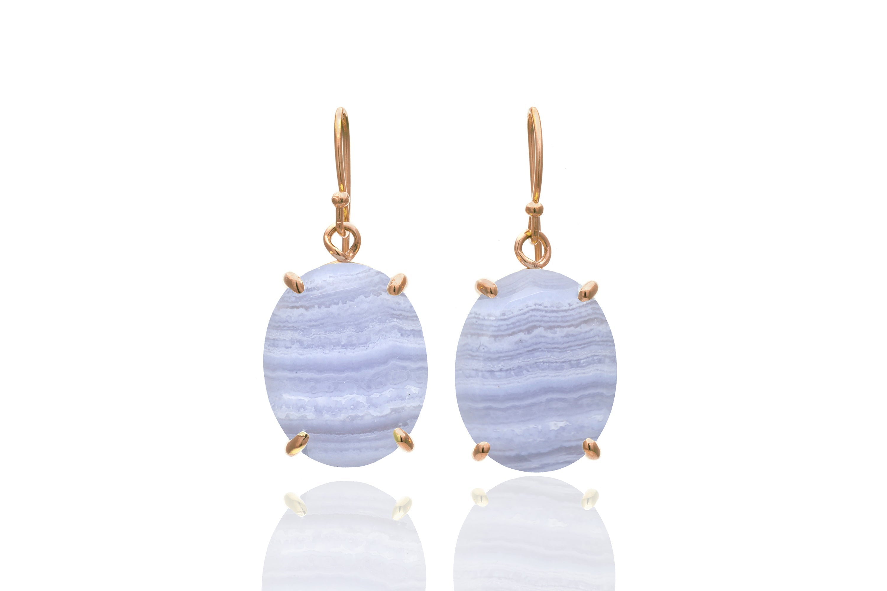 Blue Lace Agate Oval Cut Gemstone Earrings Earrings Anemone Jewelry