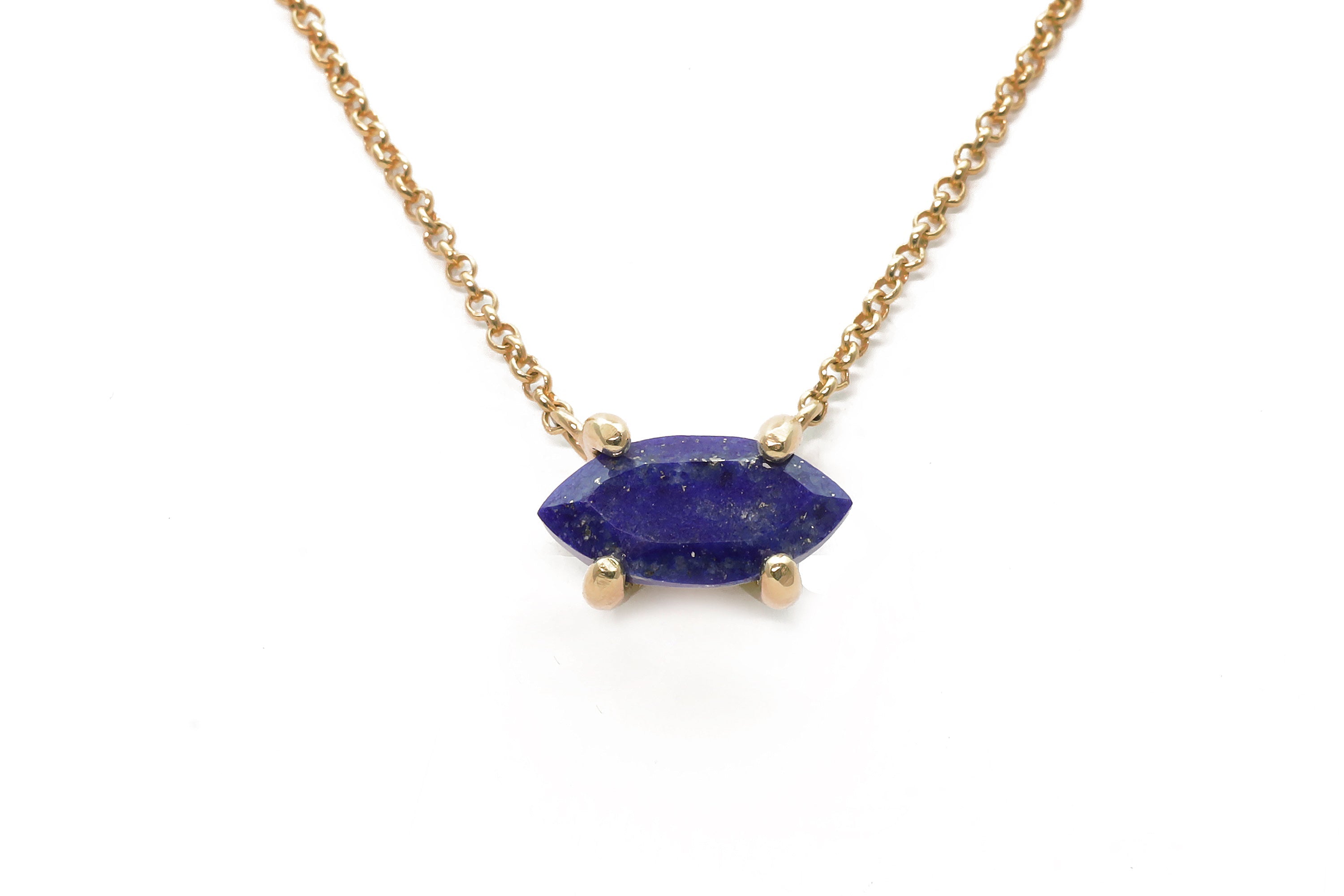 14k Solid Gold Marquise Lapis Lazuli Pendant Necklace necklaces Anemone Unique