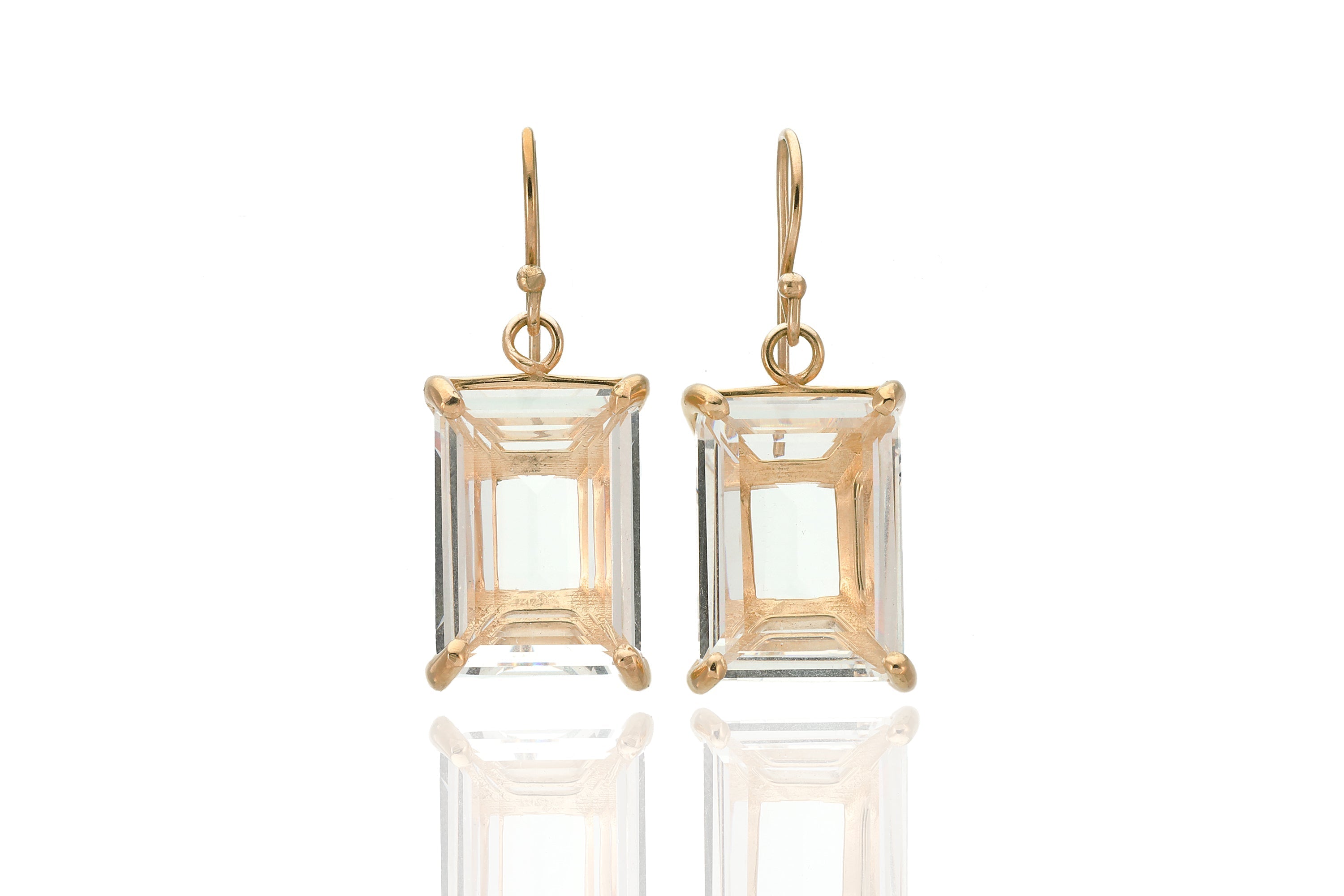 Natural Crystal Quartz Rectangle Gold Dangle Earrings Earrings Anemone Jewelry