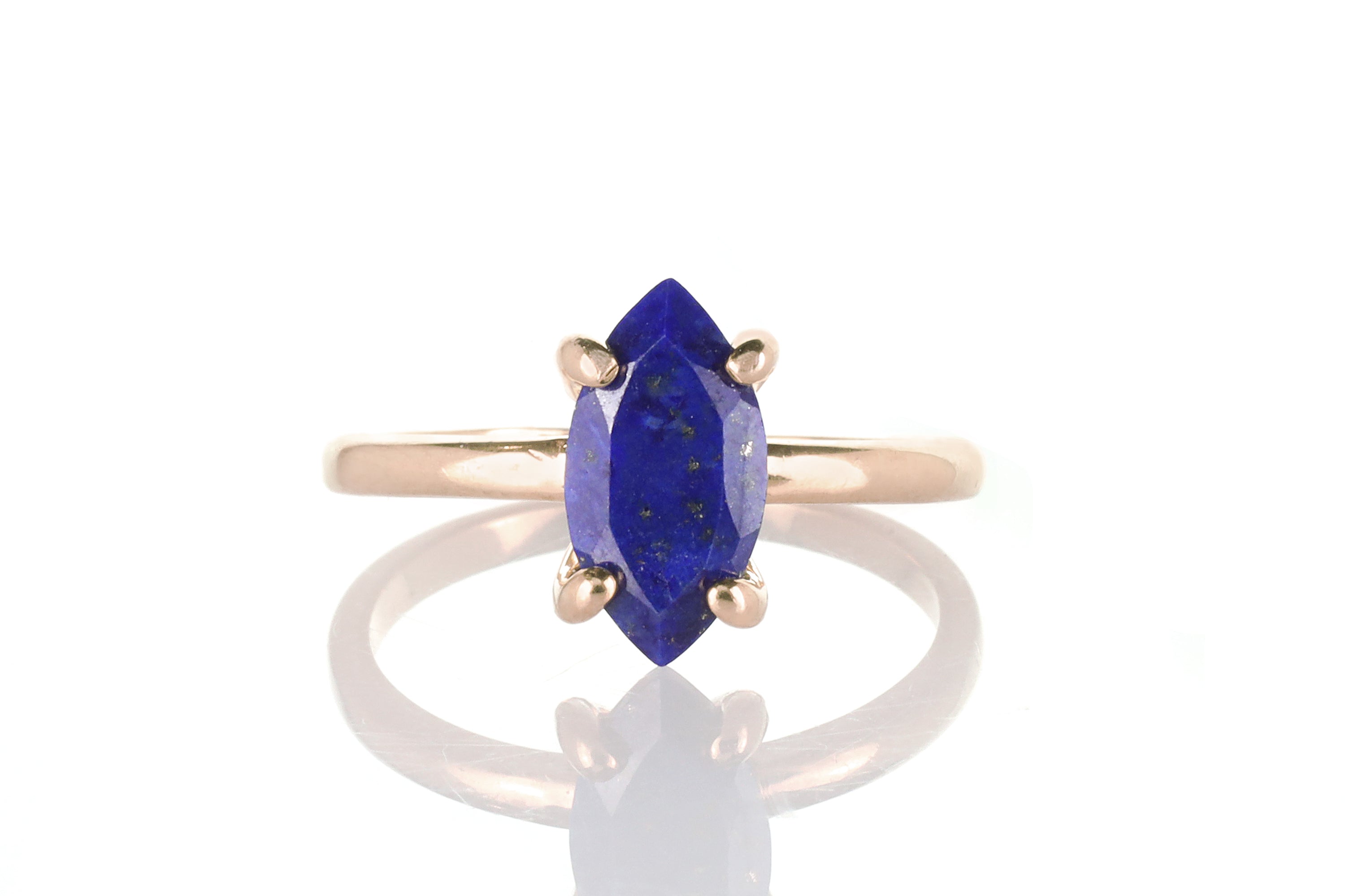 Rose Gold Marquise Lapis Lazuli Solitaire Ring Rings Anemone Unique