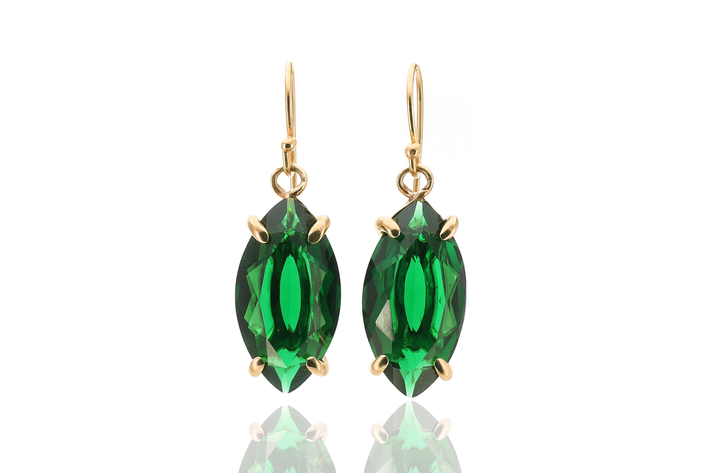 Green Emerald Marquise Cut Gold Dangle Earrings Earrings Anemone Jewelry