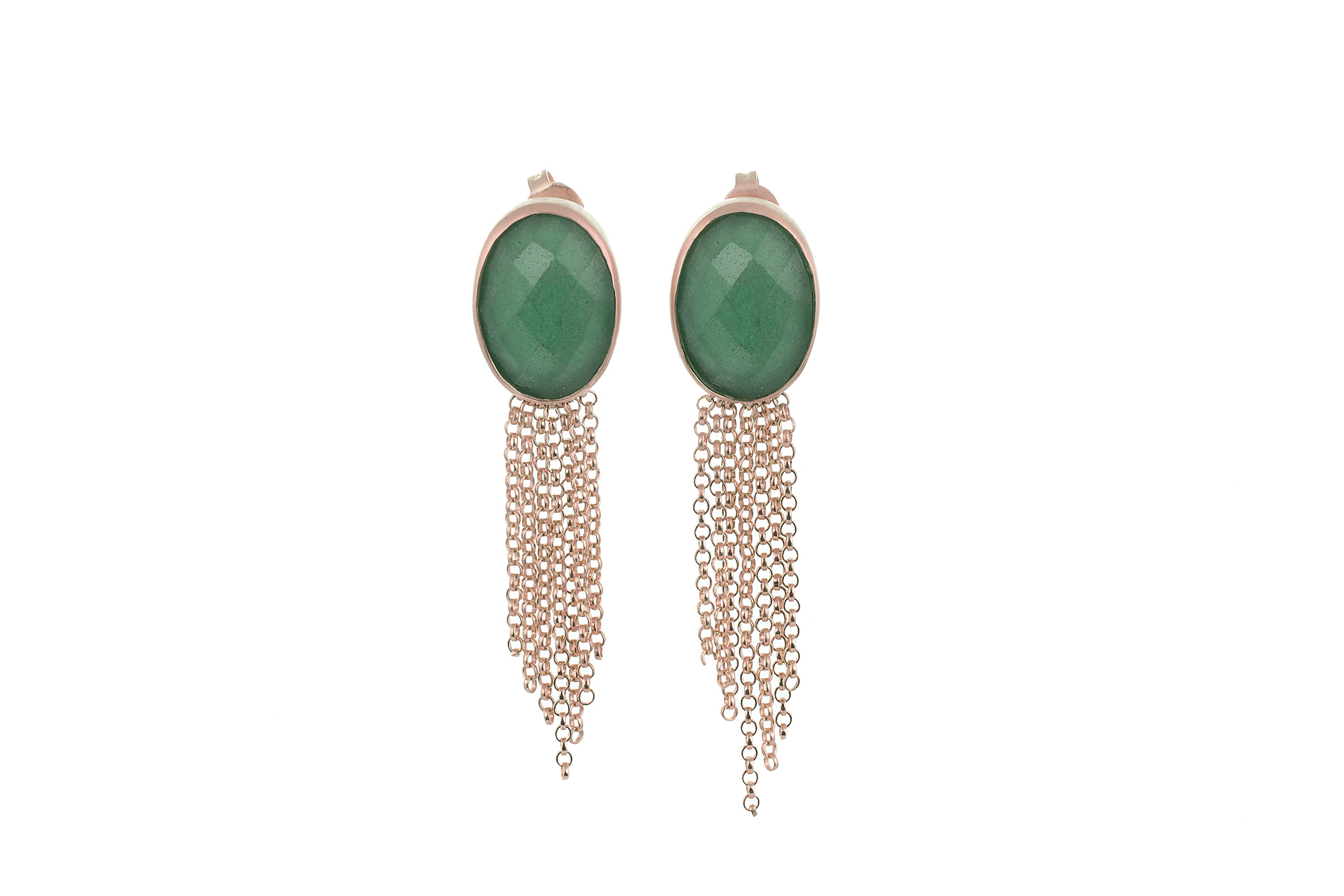 Dangle Earrings with Oval Bezel Set Green Aventurine Gemstone Earrings Anemone Limited