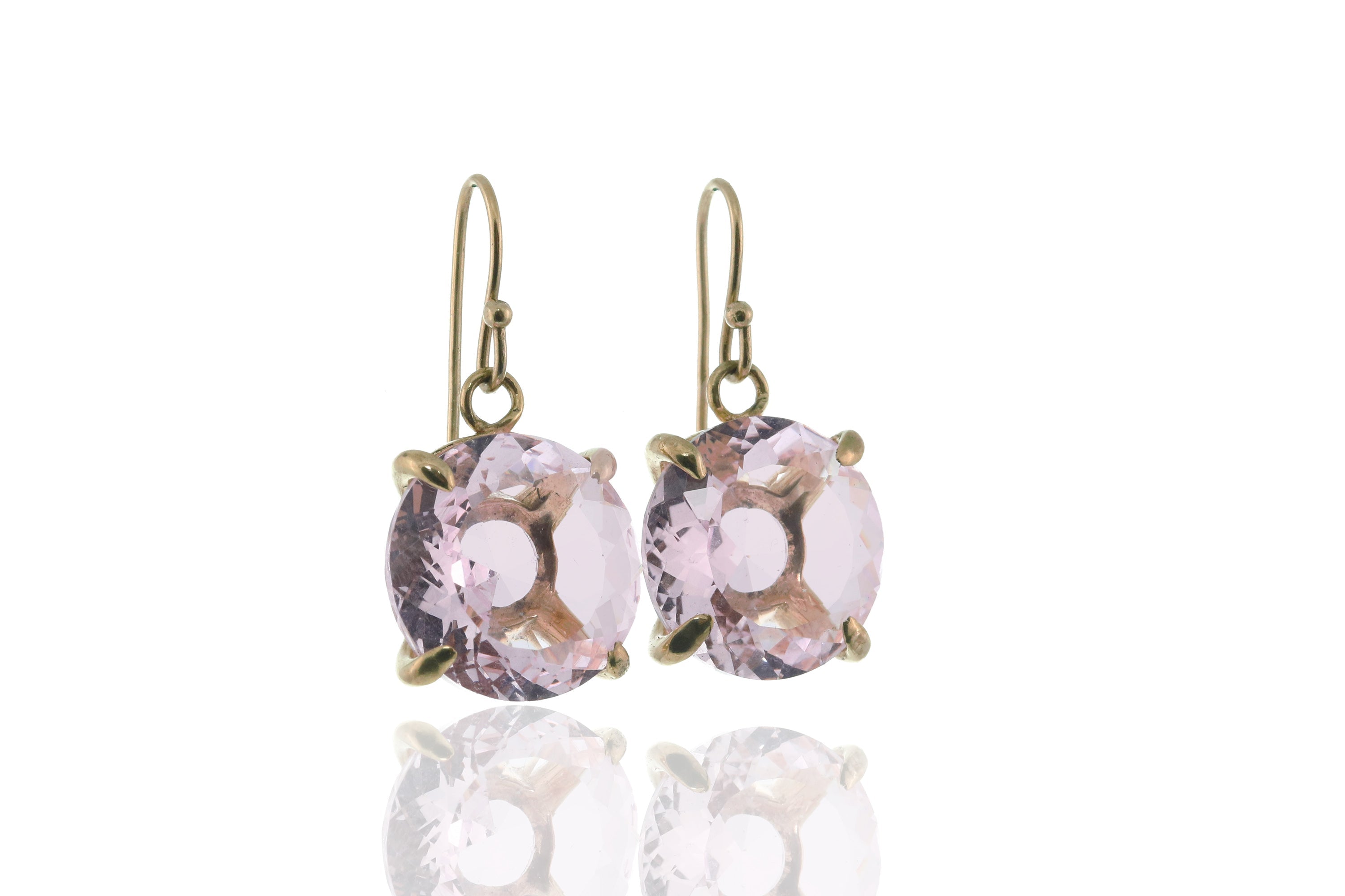 Dangling Rose Quartz Stone Gold Earrings Earrings Anemone Jewelry
