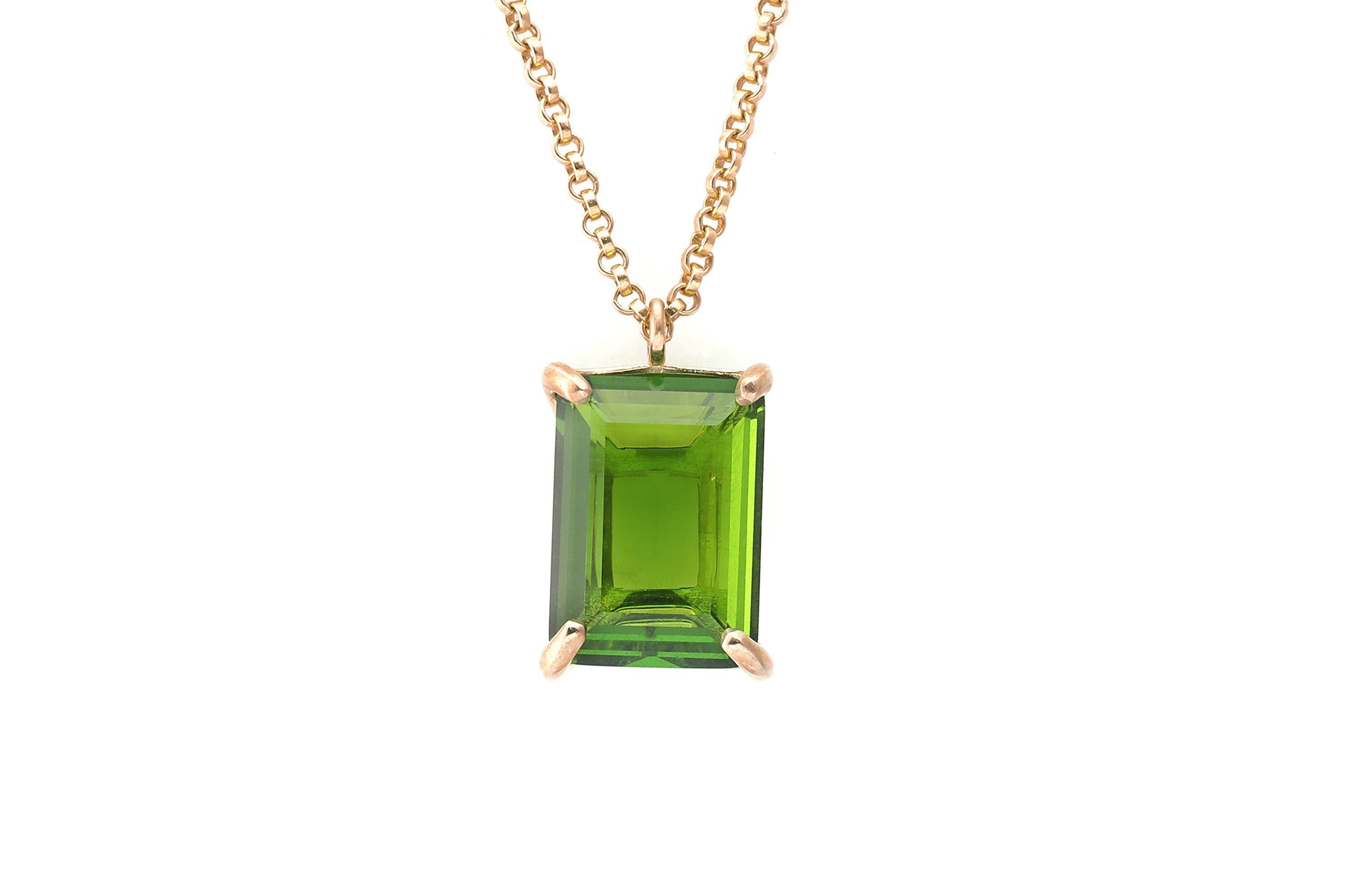 14k Gold Rectangle Peridot Gemstone Pendant Necklace necklaces Anemone Jewelry