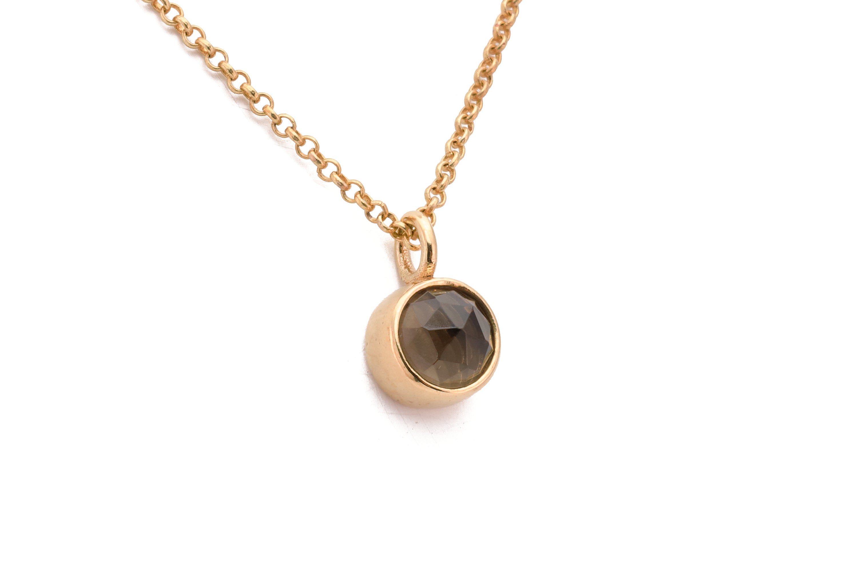Brown Smoky Quartz Bezel Set Pendant Necklace in Gold necklaces Anemone Limited
