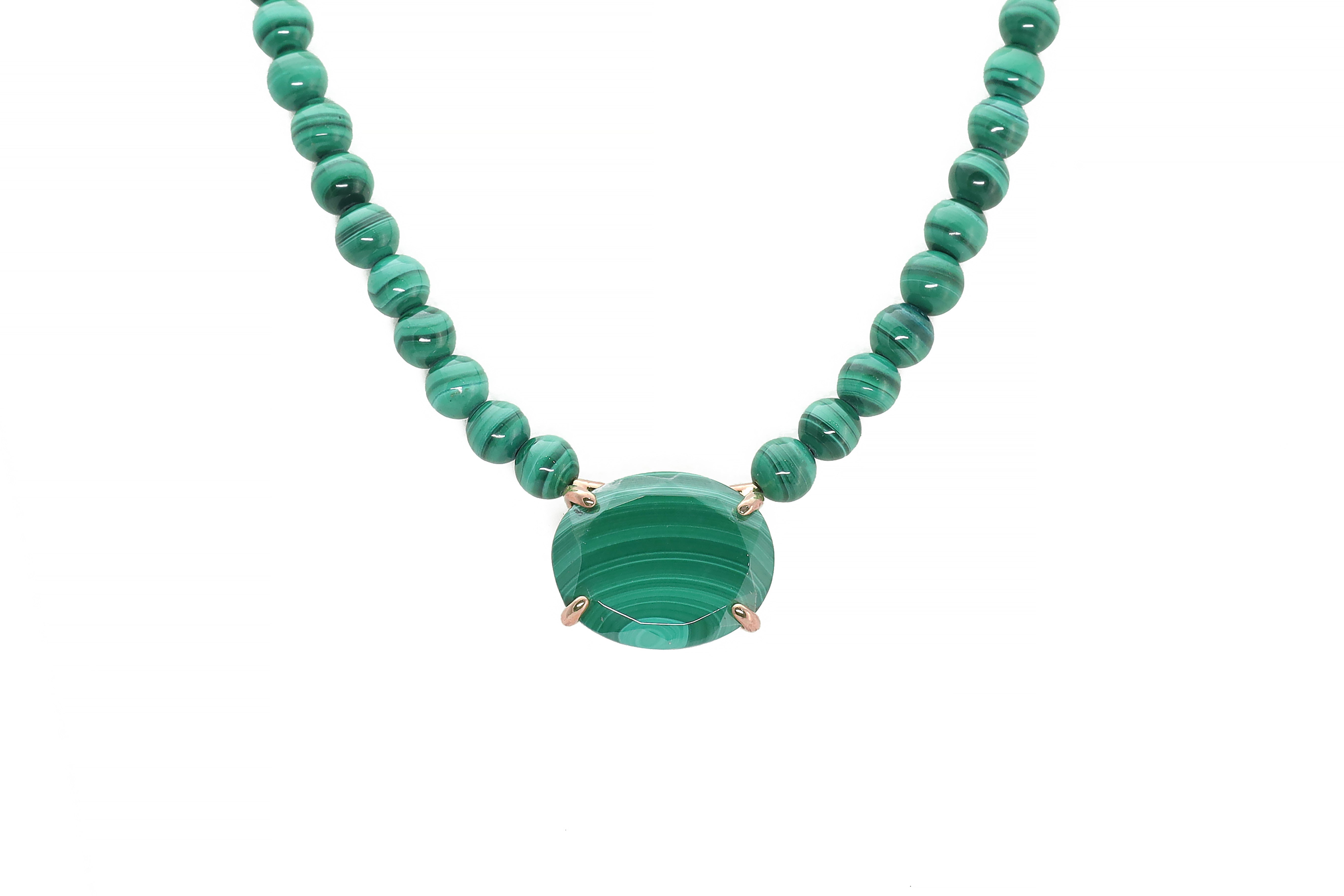 Beaded Malachite Gemstone Gold Necklace necklaces Anemone Jewelry