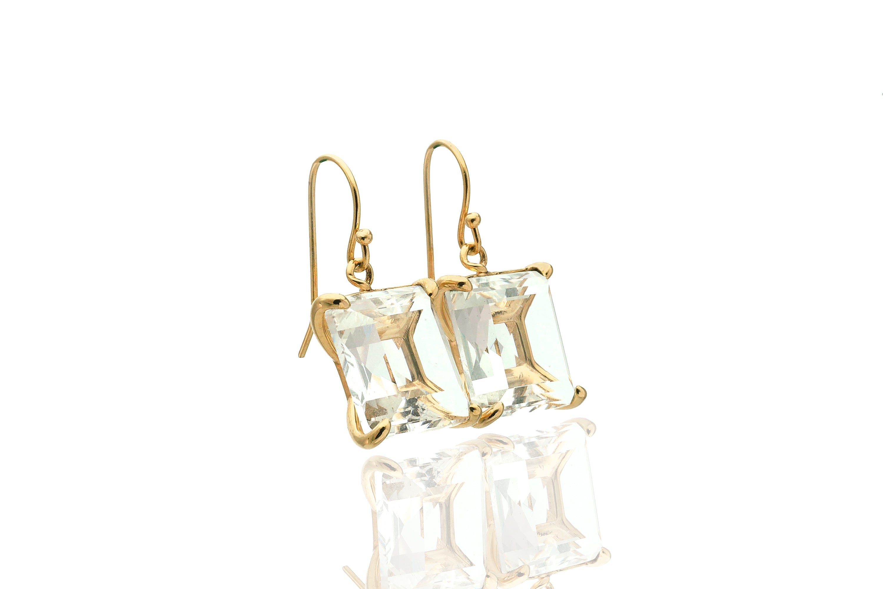 Crystal Quartz Square Gemstone Gold Earrings Earrings Anemone Jewelry