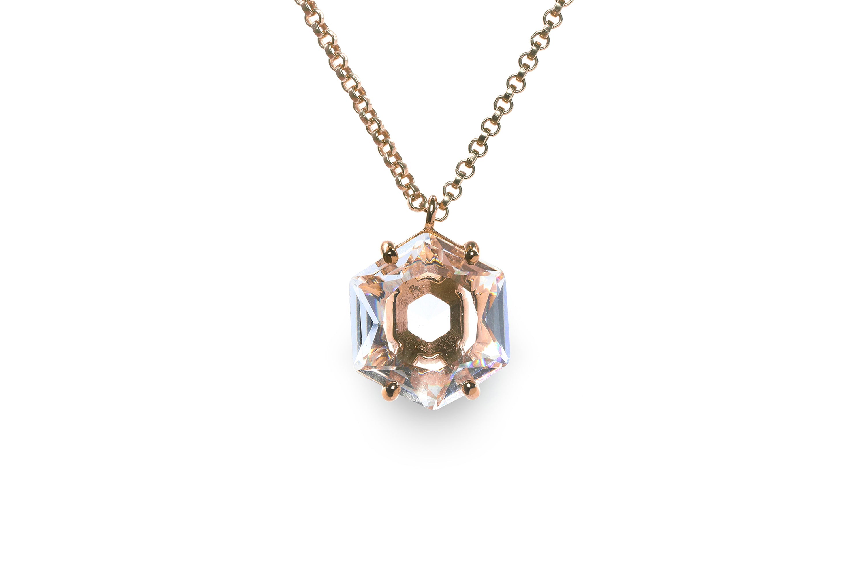 Clear Quartz Hexagon Pendant Gold Necklace necklaces Anemone Jewelry