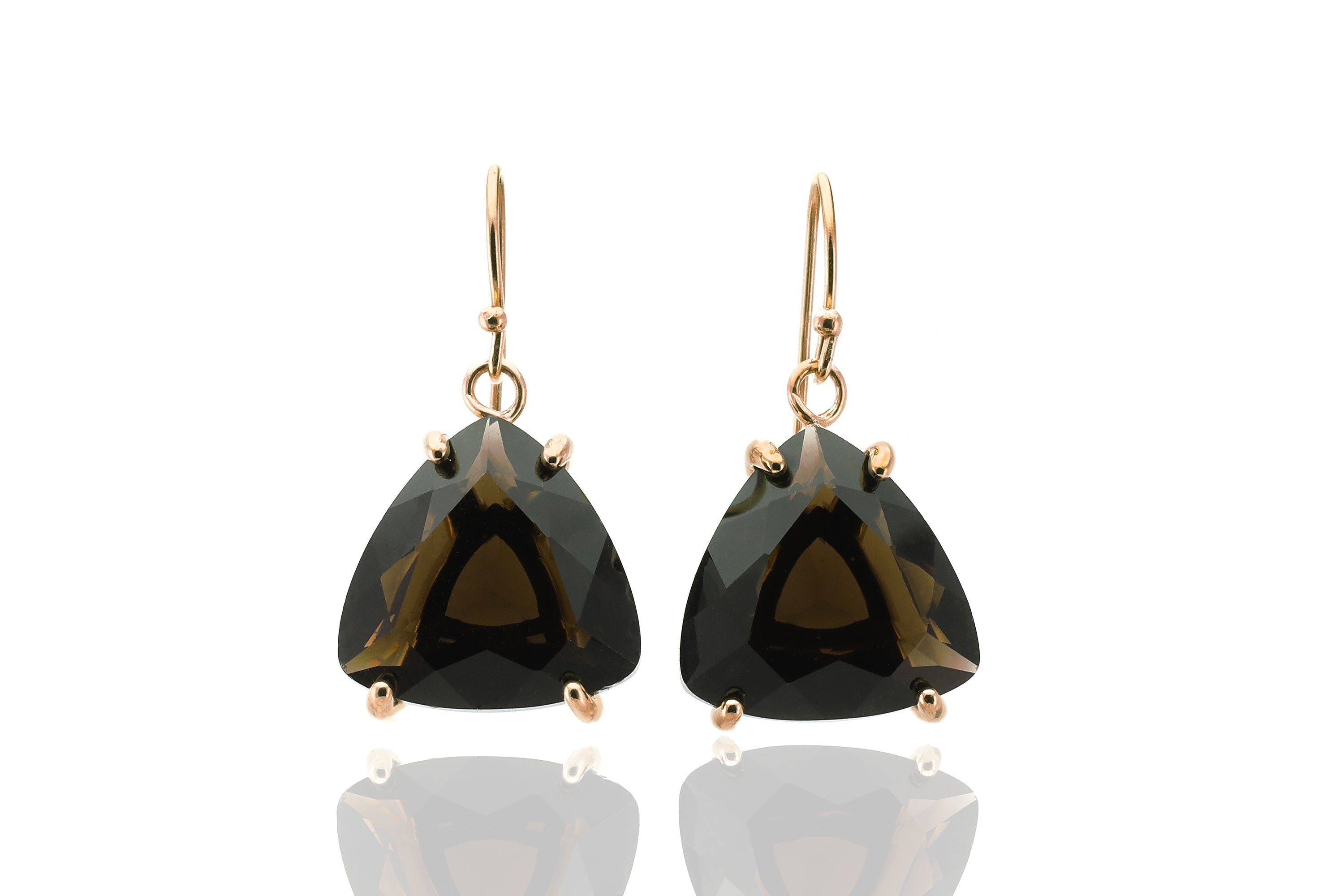 Smoky Quartz Gold Triangle Earrings Earrings Anemone Jewelry