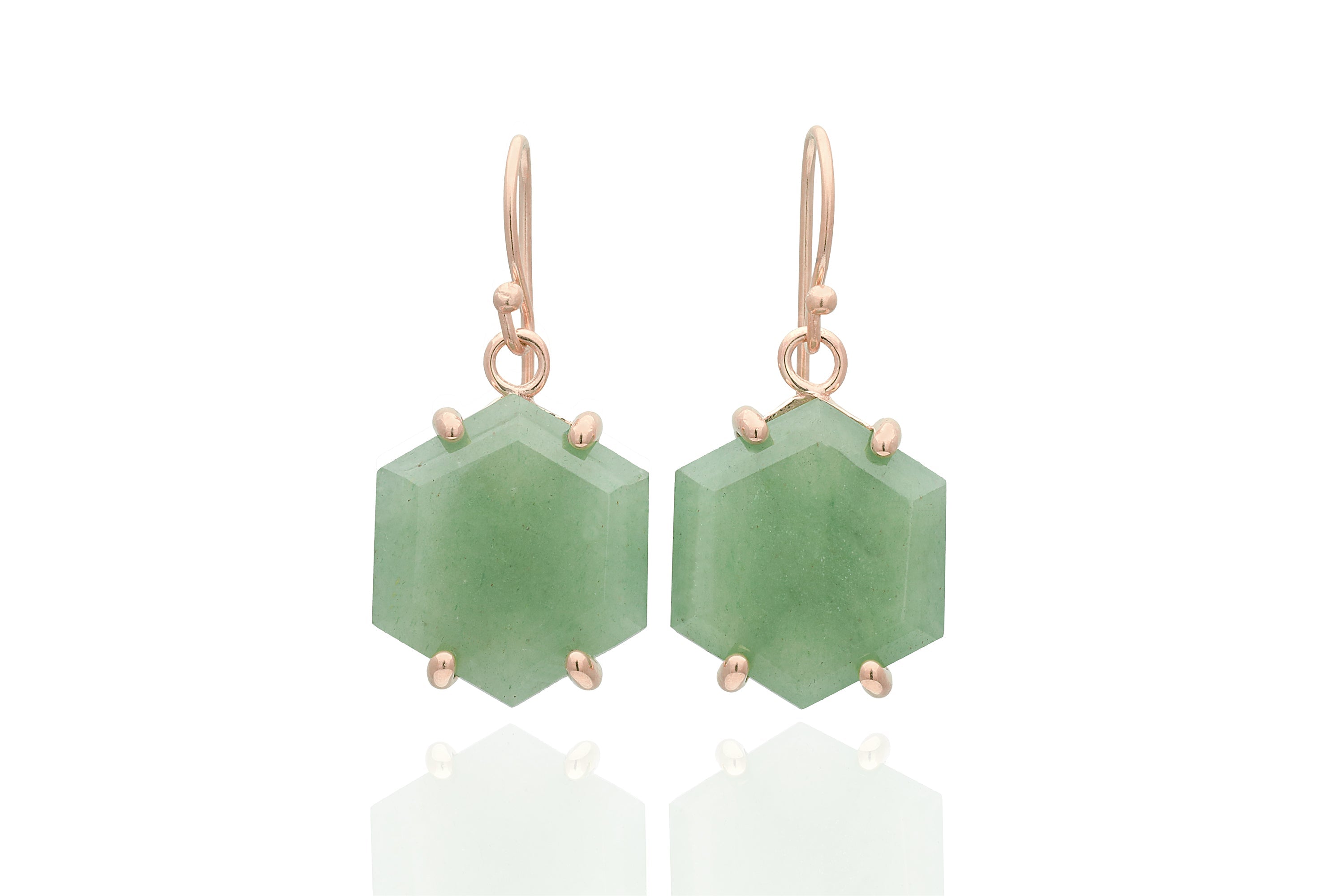 Hexagon Shape Green Aventurine Gold Earrings Earrings Anemone Jewelry