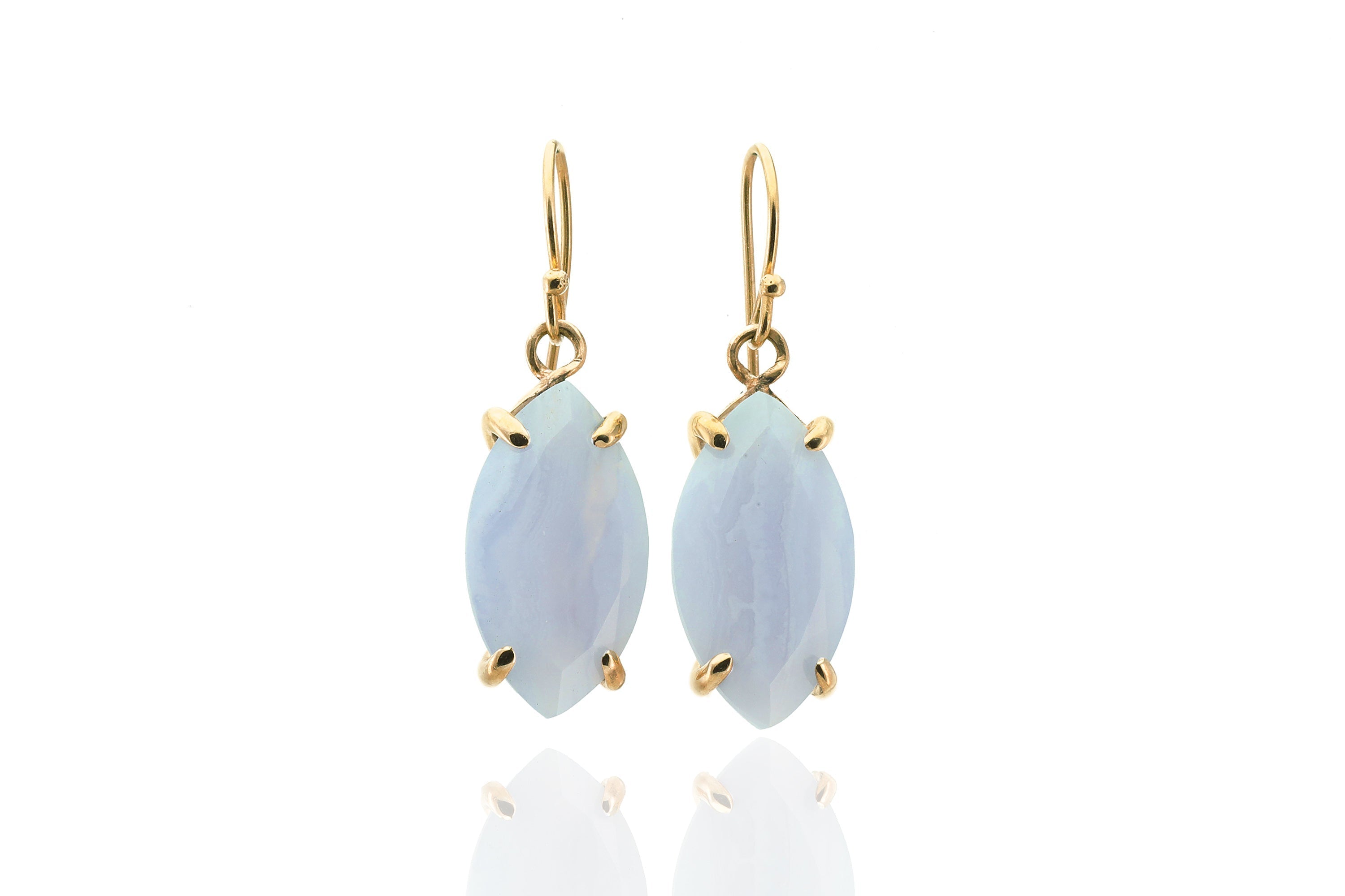 Blue Lace Agate Marquise Cut Gold Dangle Earrings Earrings Anemone Jewelry