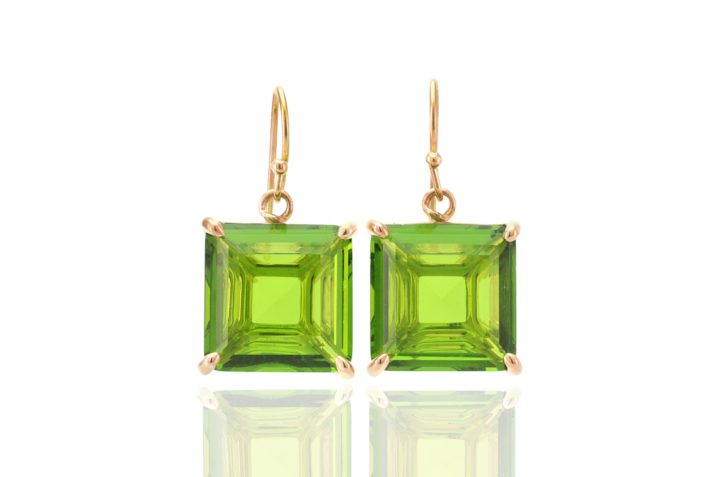 14k Gold Square Cut Peridot Dangle Earrings Earrings Anemone Jewelry