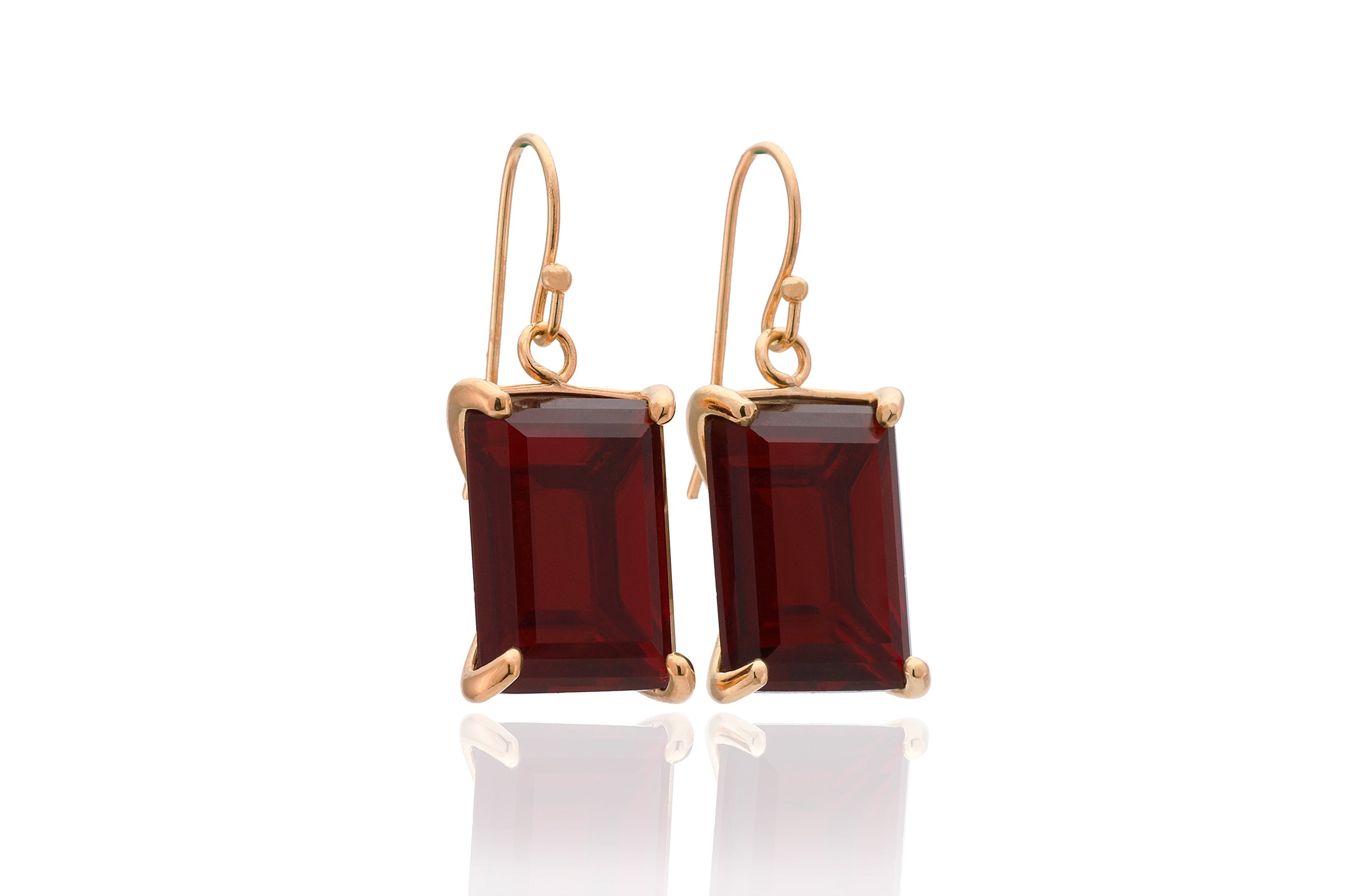 Rectangular Garnet Gold Dangle Earrings Earrings Anemone Jewelry