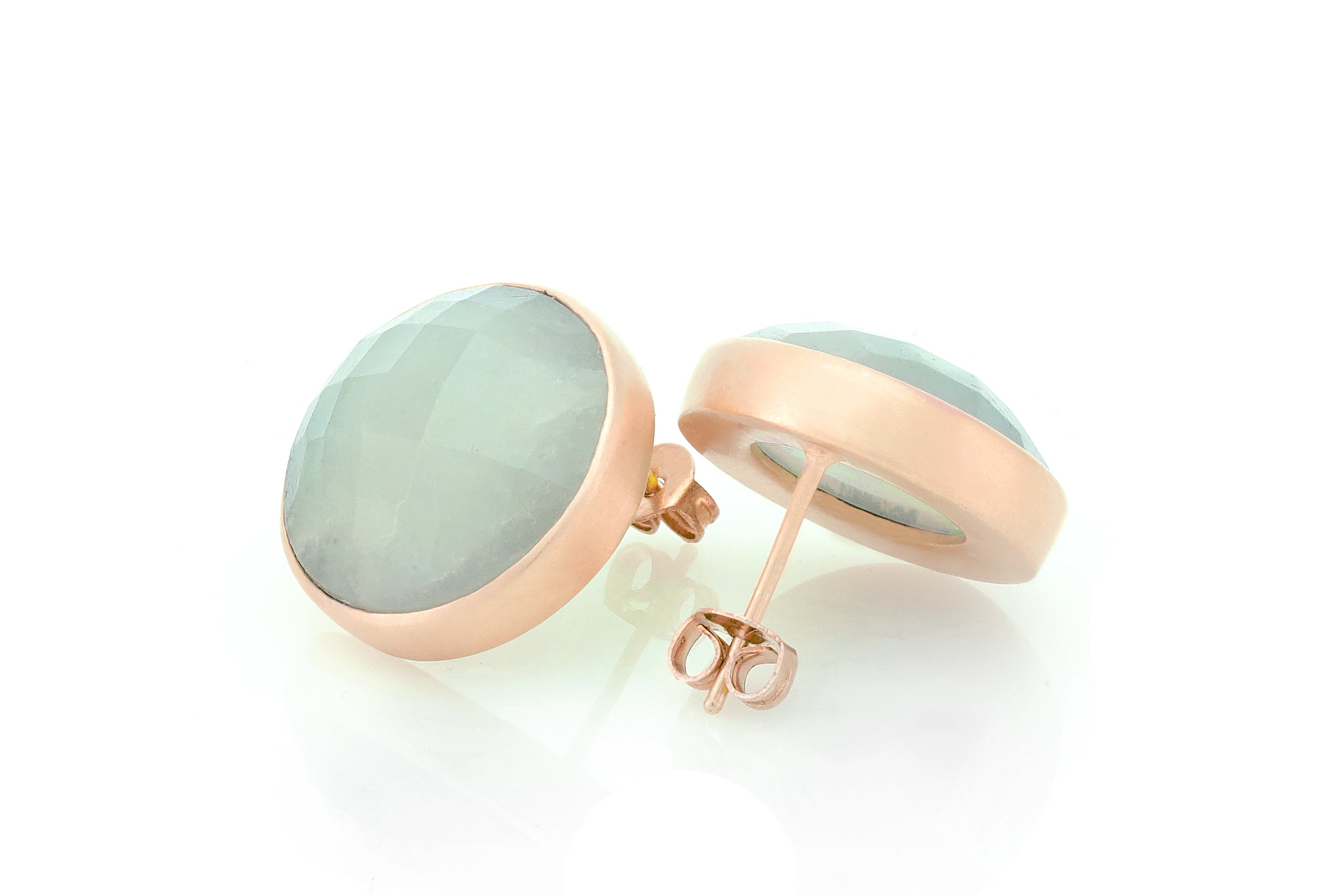 Round Semiprecious Aquamarine Gold Earrings Earrings Anemone Limited