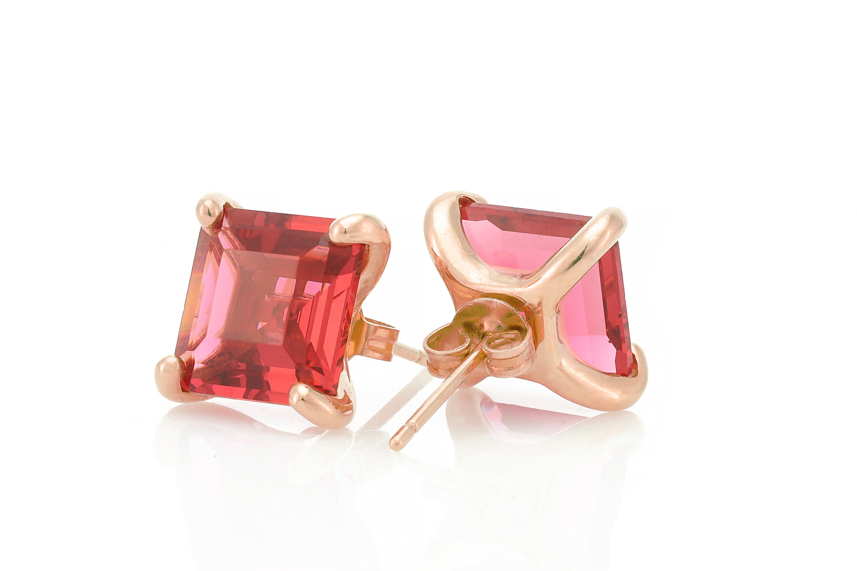Square Cut Pink Tourmaline Gold Filled Earrings Earrings Anemone Unique