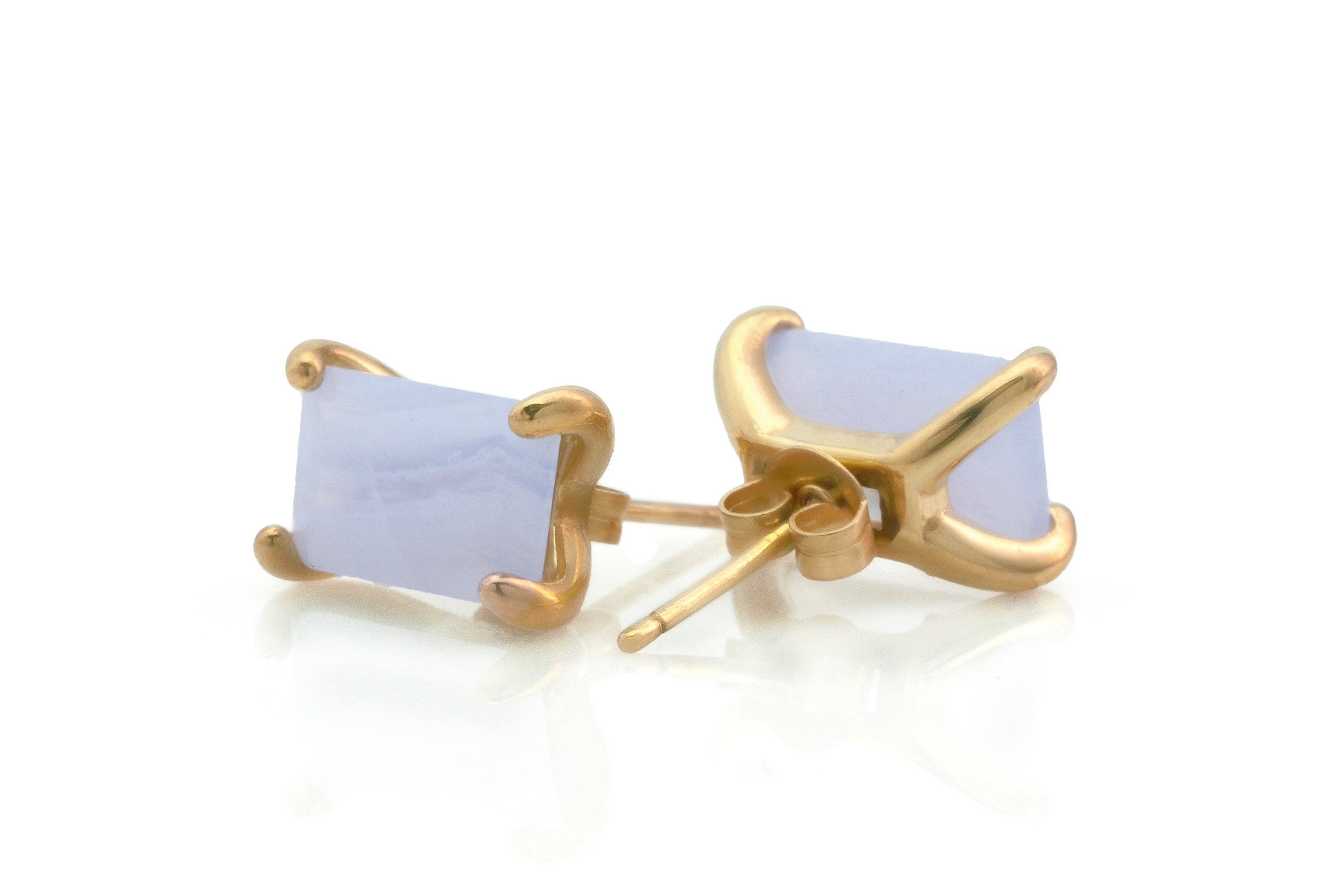 Blue Lace Agate Stud Earrings in Gold Earrings Anemone Unique