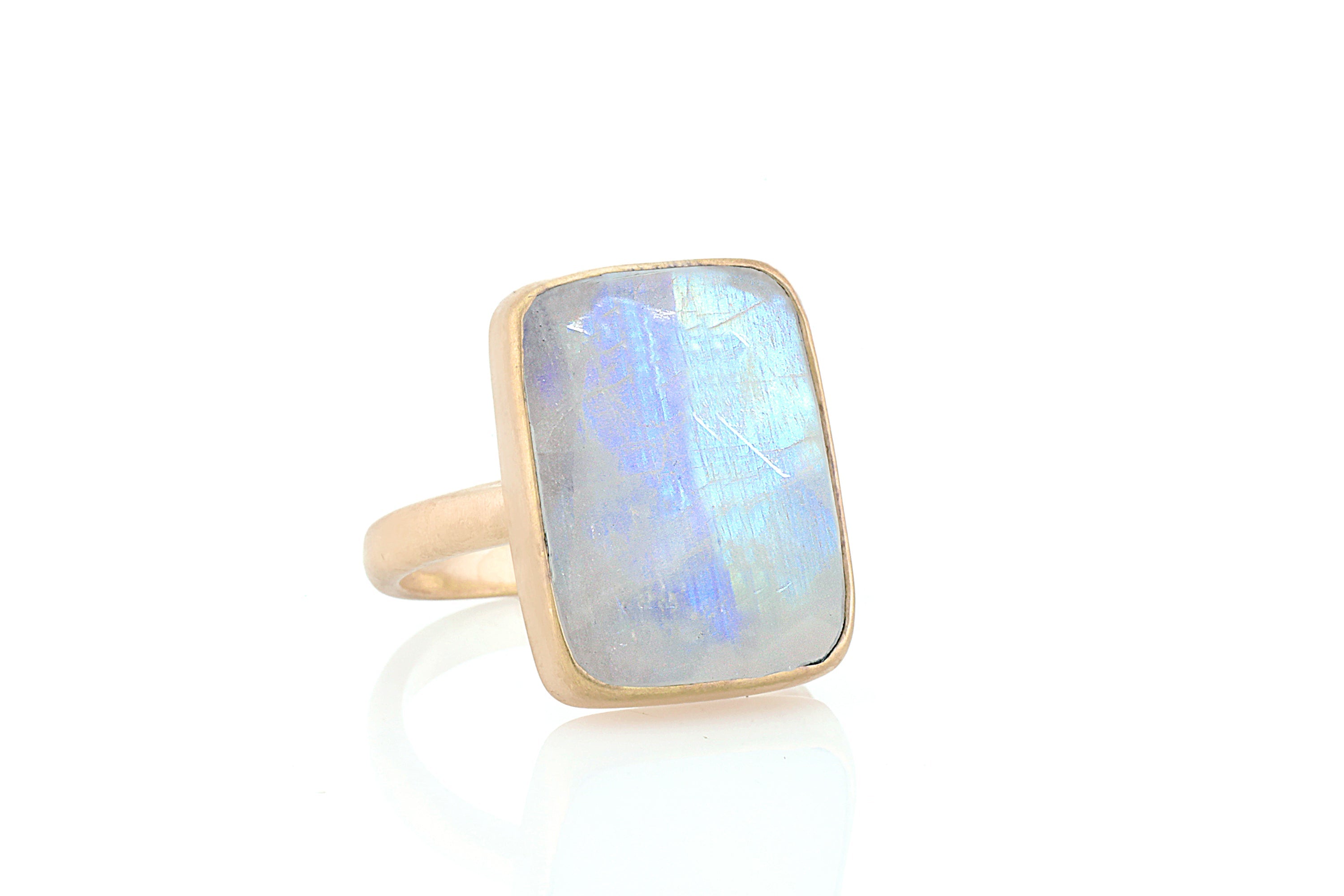 Gold Rectangle Rainbow Moonstone Ring Rings Anemone Limited