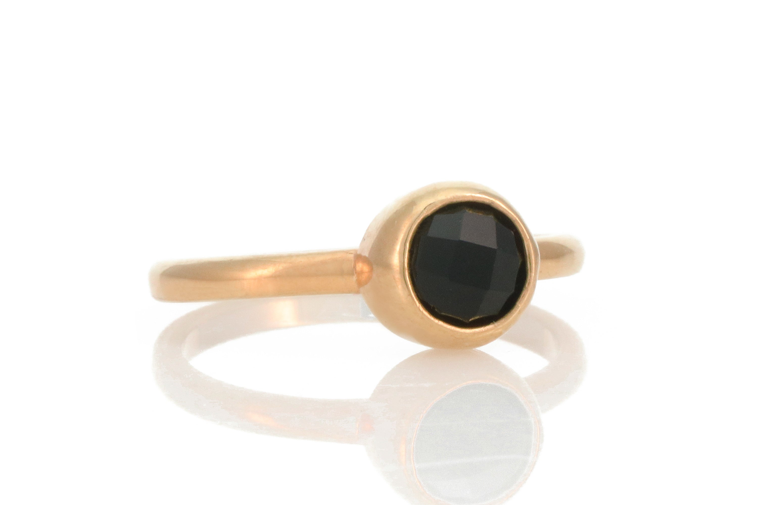 Round Faceted Black Onyx Stackable Bezel Ring Rings Anemone Limited