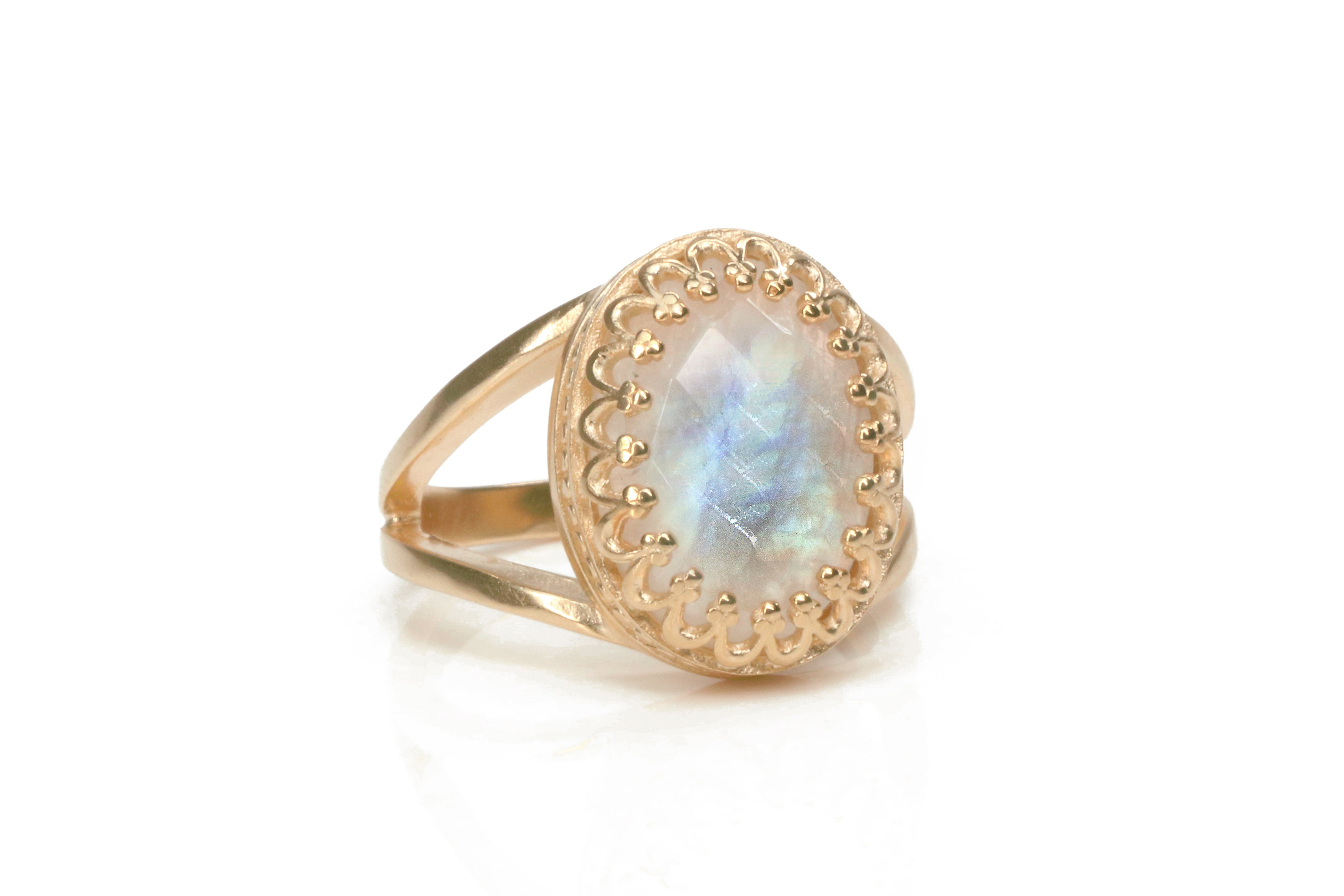 Delicate White Moonstone Ring in 14k Gold Rings Anemone Jewelry