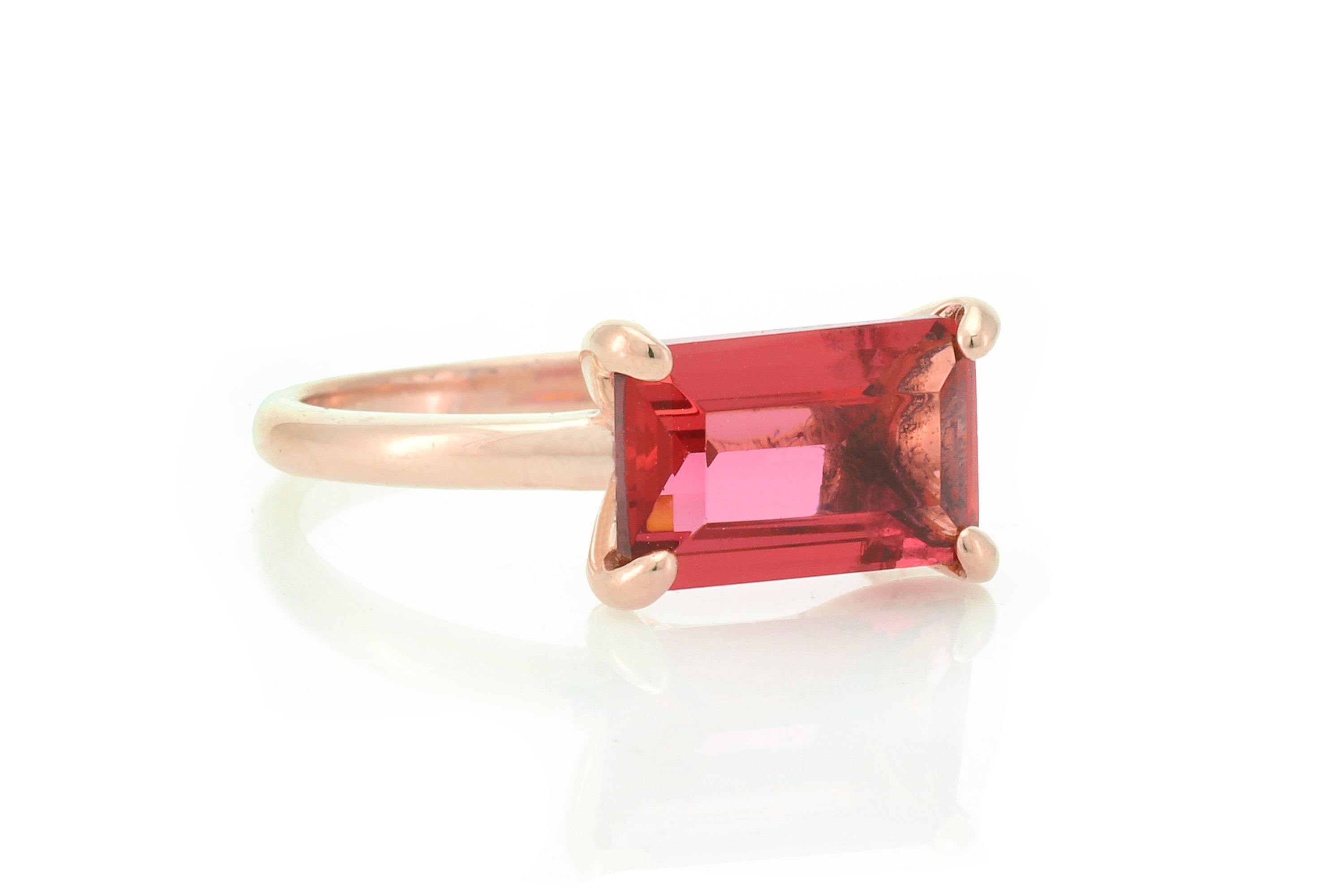 Horizontal Set Pink Tourmaline Rectangle Gold Ring Rings Anemone Unique