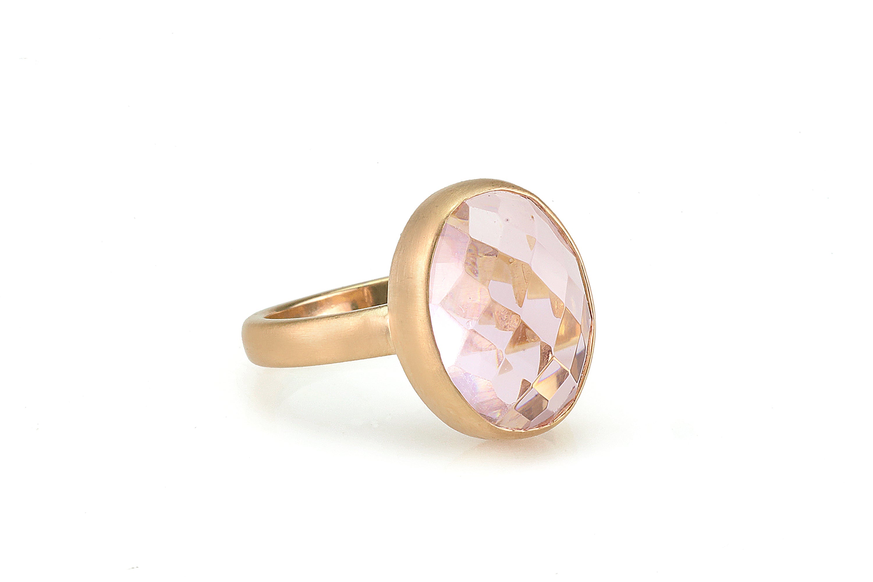 Pink Rose Quartz Oval Gemstone Gold Ring Rings Anemone Limited