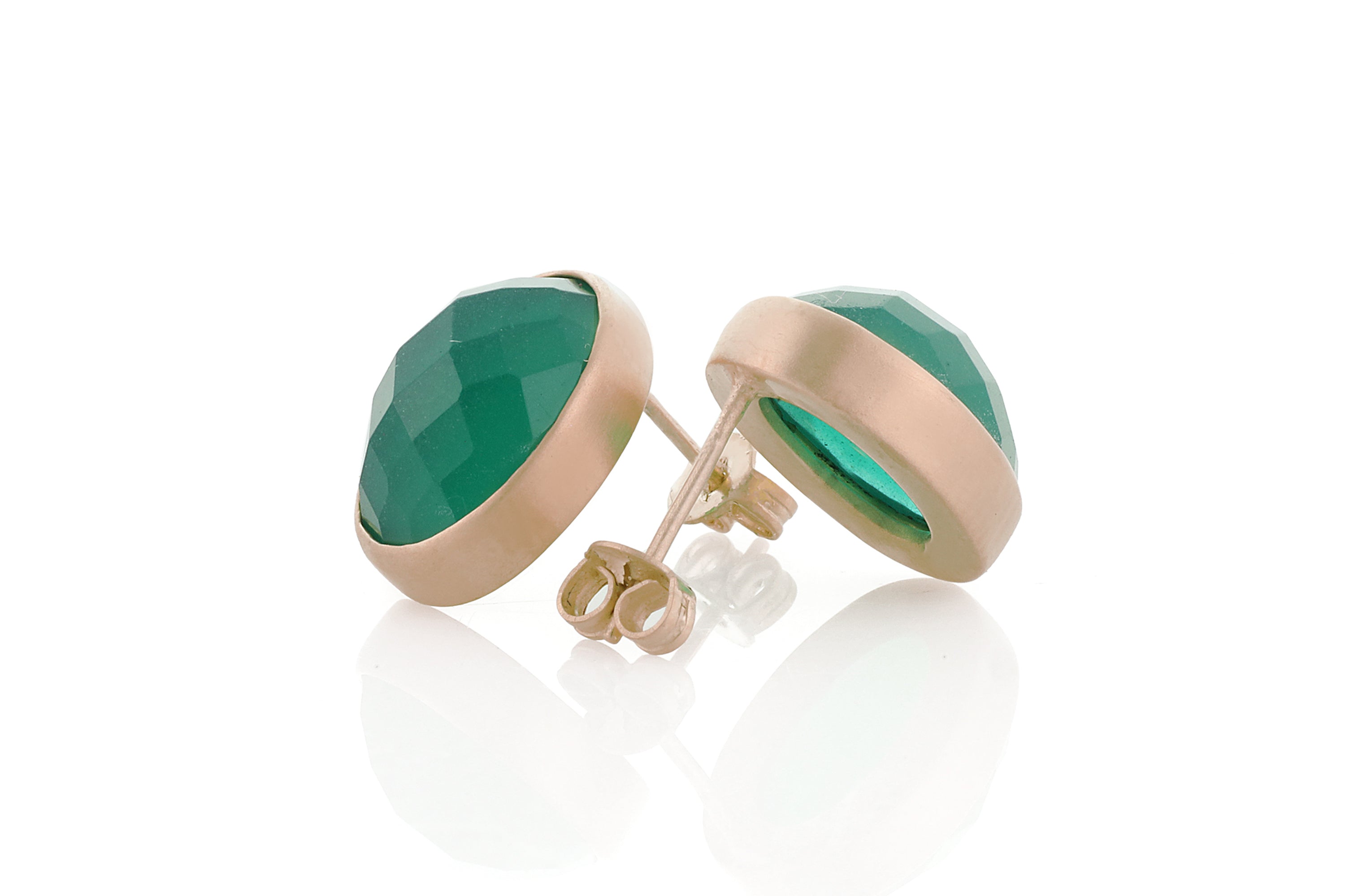 Green Onyx Oval Bezel Set Gold Earrings Earrings Anemone Limited