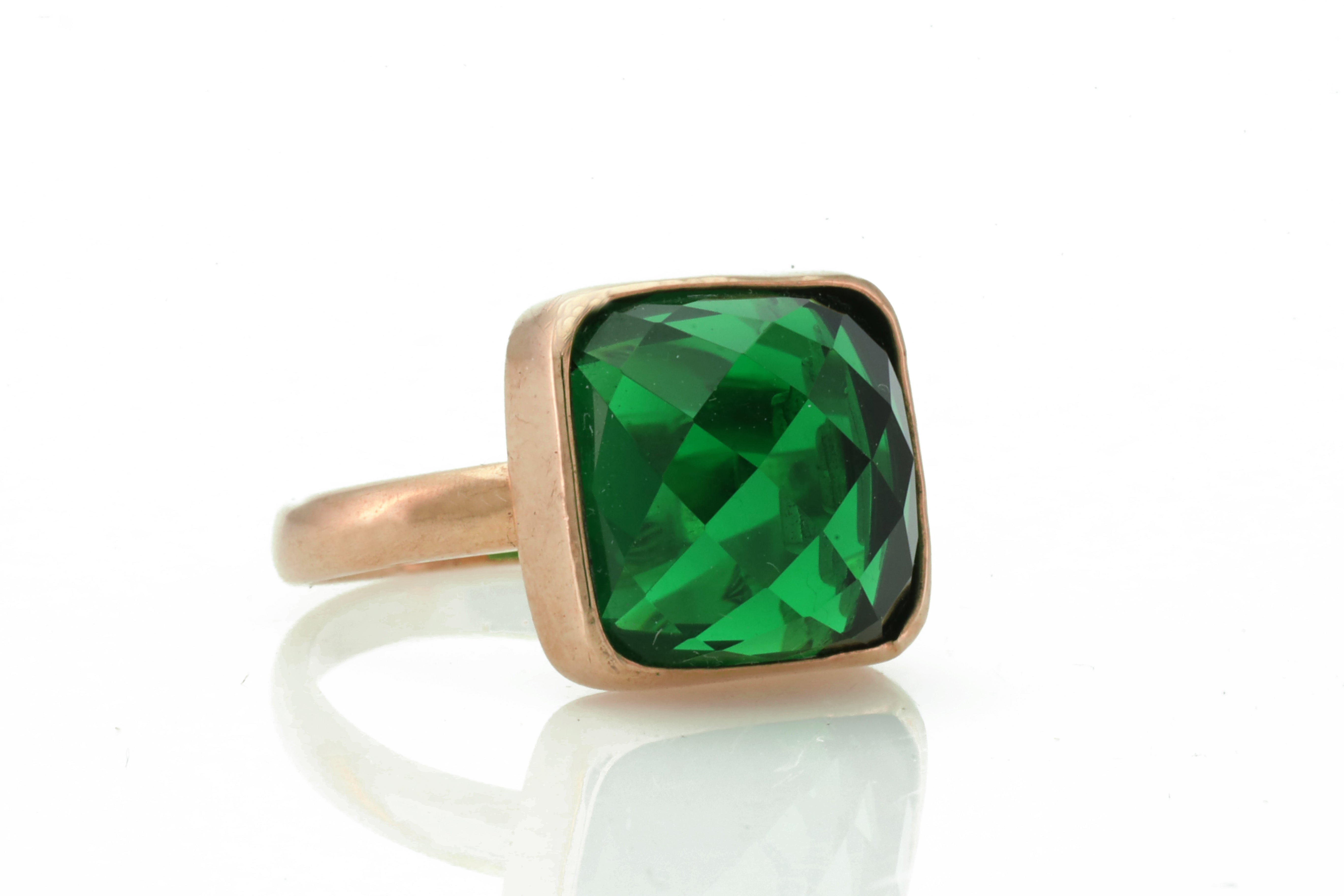 Square Cut Bezel Set Emerald Gemstone Gold Ring Rings Anemone Limited